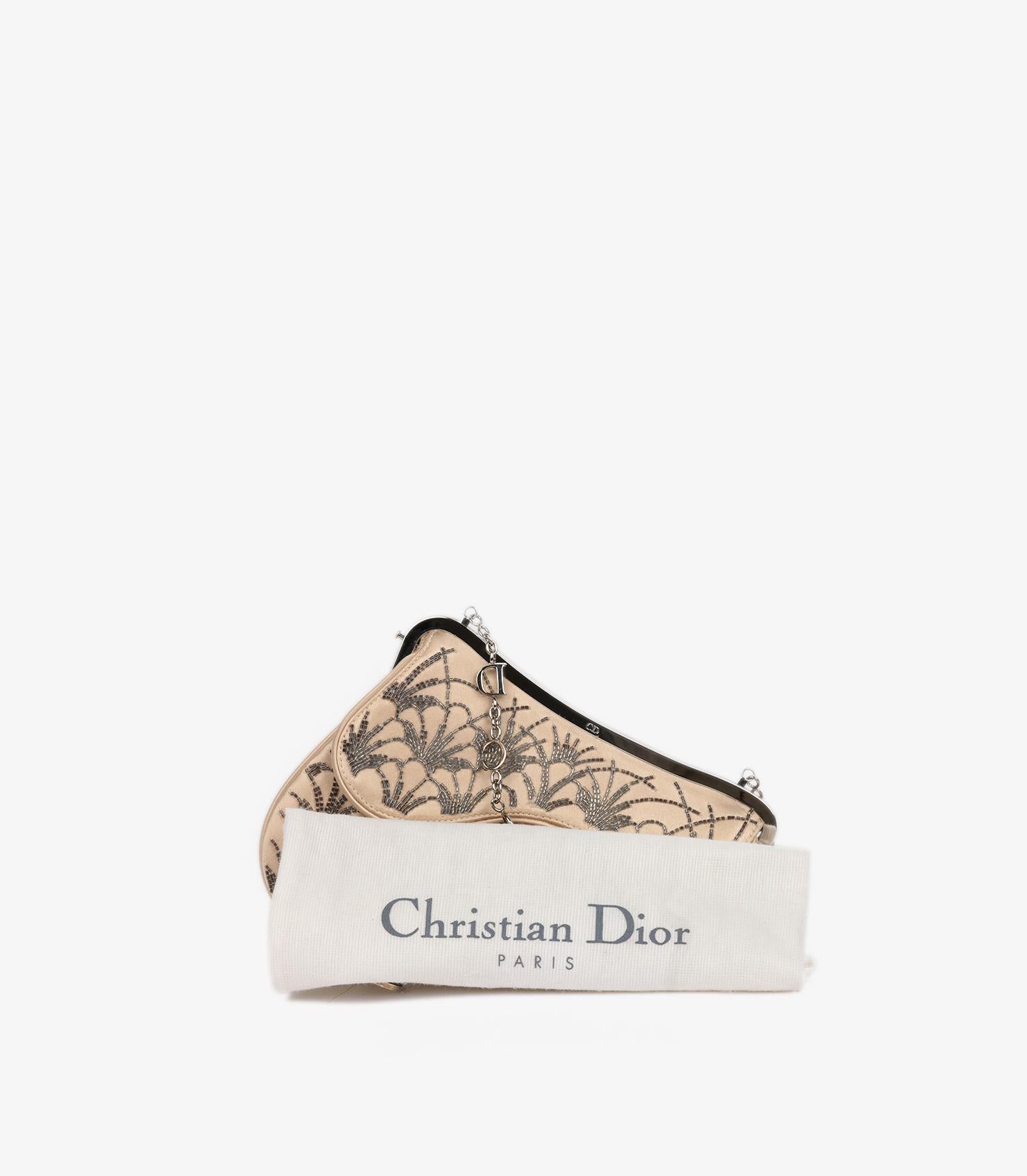 Christian Dior Champagne Gold Embellished Silk Vintage Mini Saddle Bag 7
