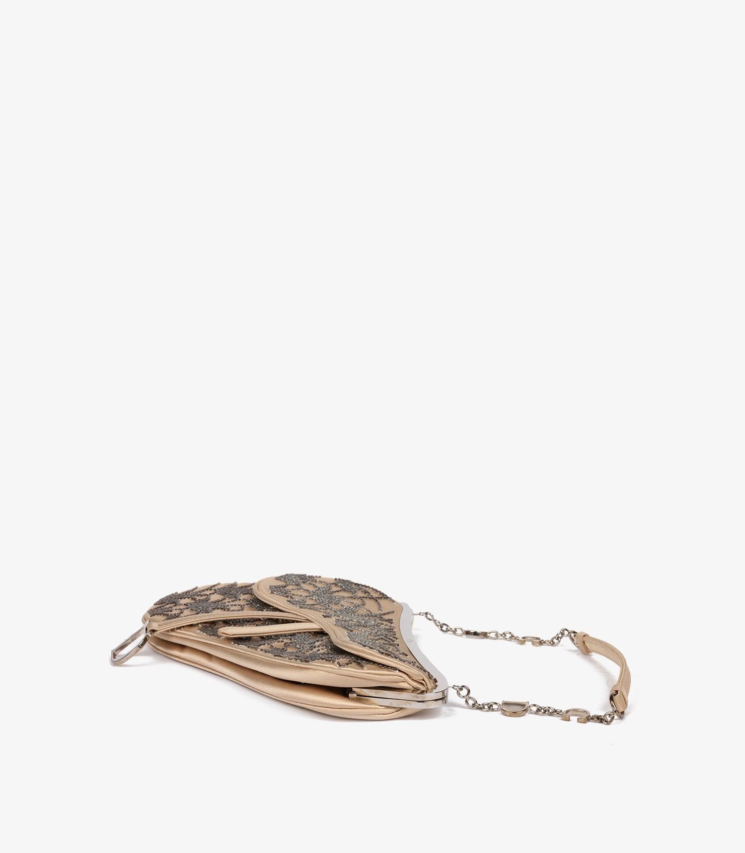 Christian Dior Champagne Gold Embellished Silk Vintage Mini Saddle Bag 1