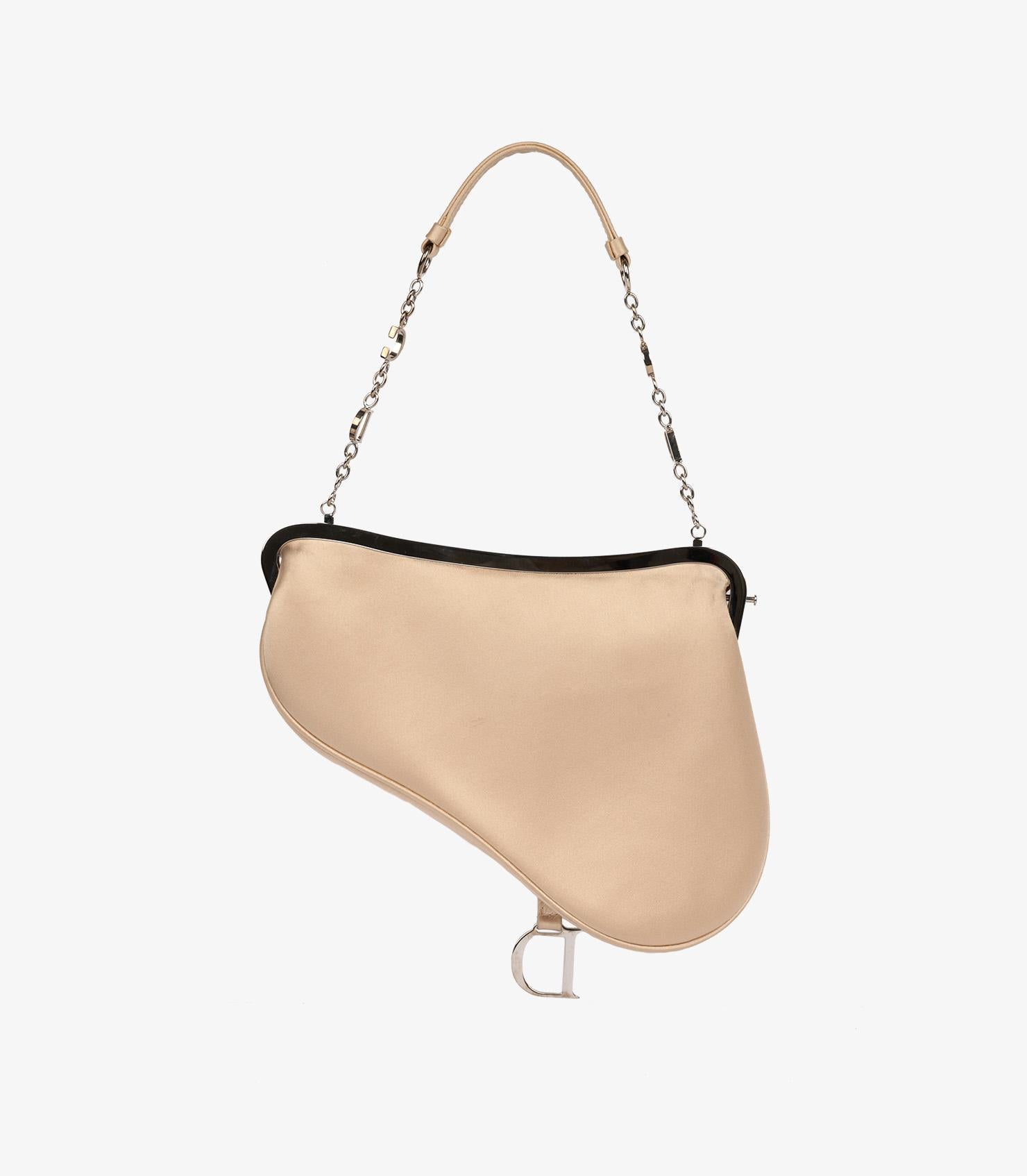 Christian Dior Champagne Gold Embellished Silk Vintage Mini Saddle Bag 2