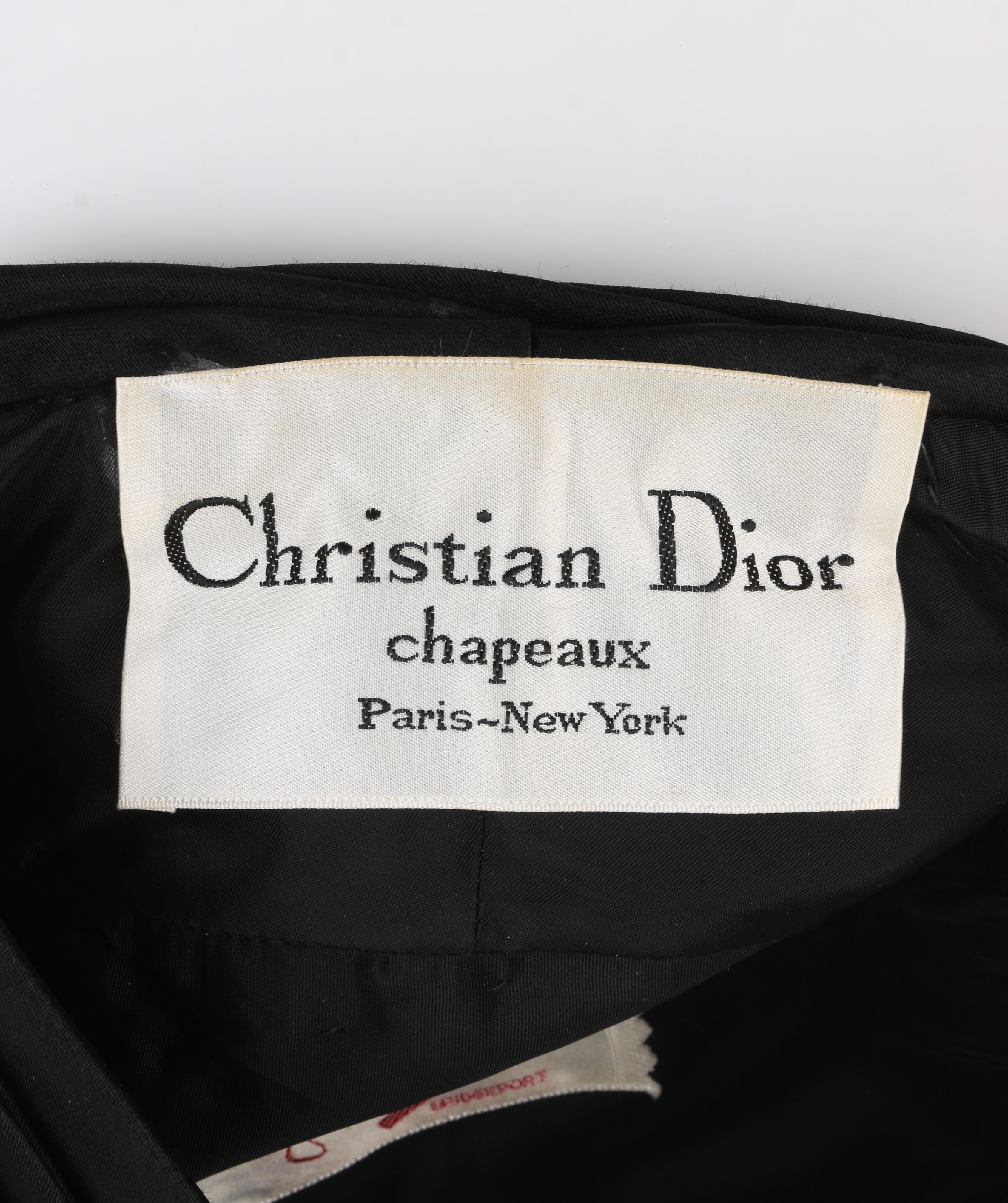 CHRISTIAN DIOR Chapeaux c.1960’s Black Silk Satin Pleated Pillbox Turban Hat 5