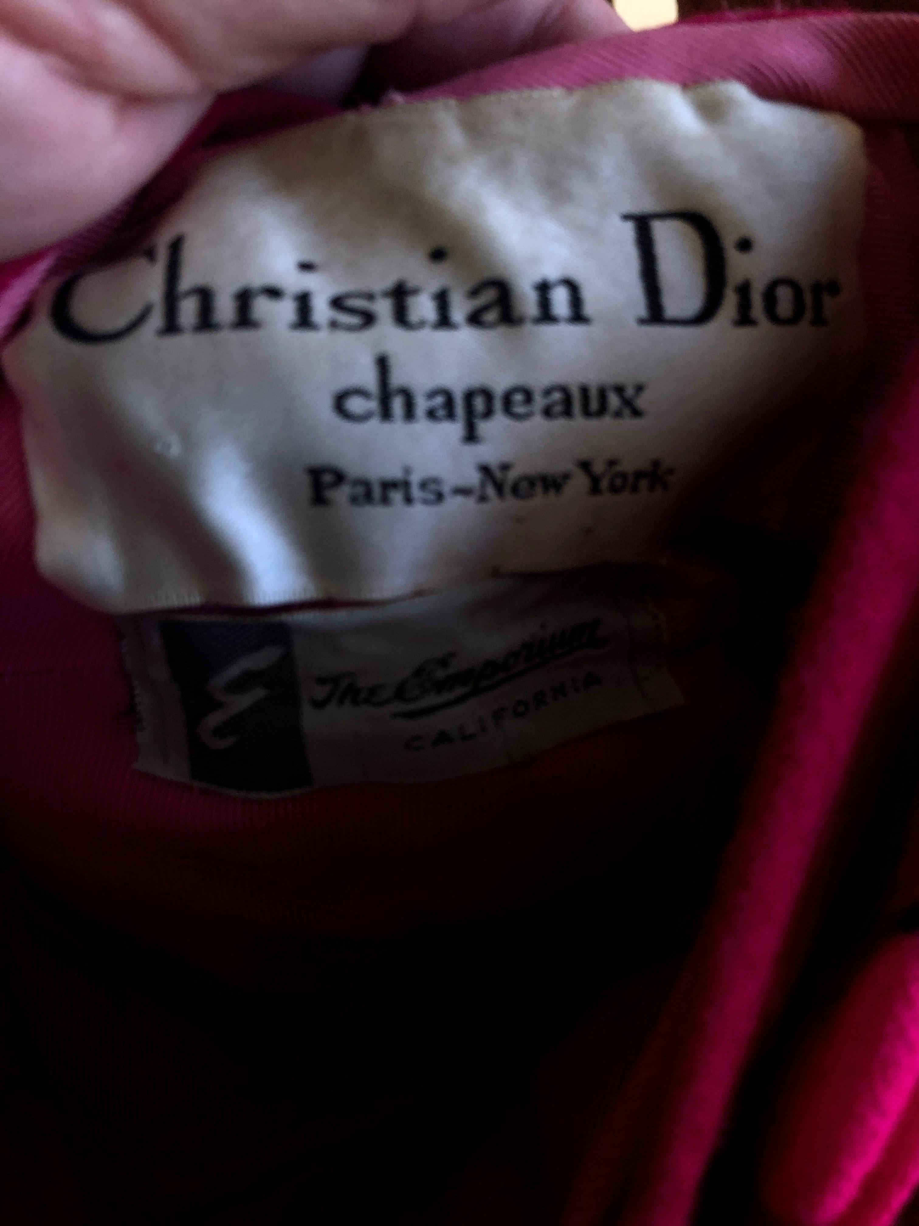 Christian Dior Chapeaux Embellished Vintage 1950 Black Pillbox Hat Jet Cherries For Sale 4
