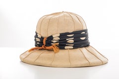 Christian Dior Chapeaux Raffia Navy Silk Cream Polka Dots Band, Circa: 1960's