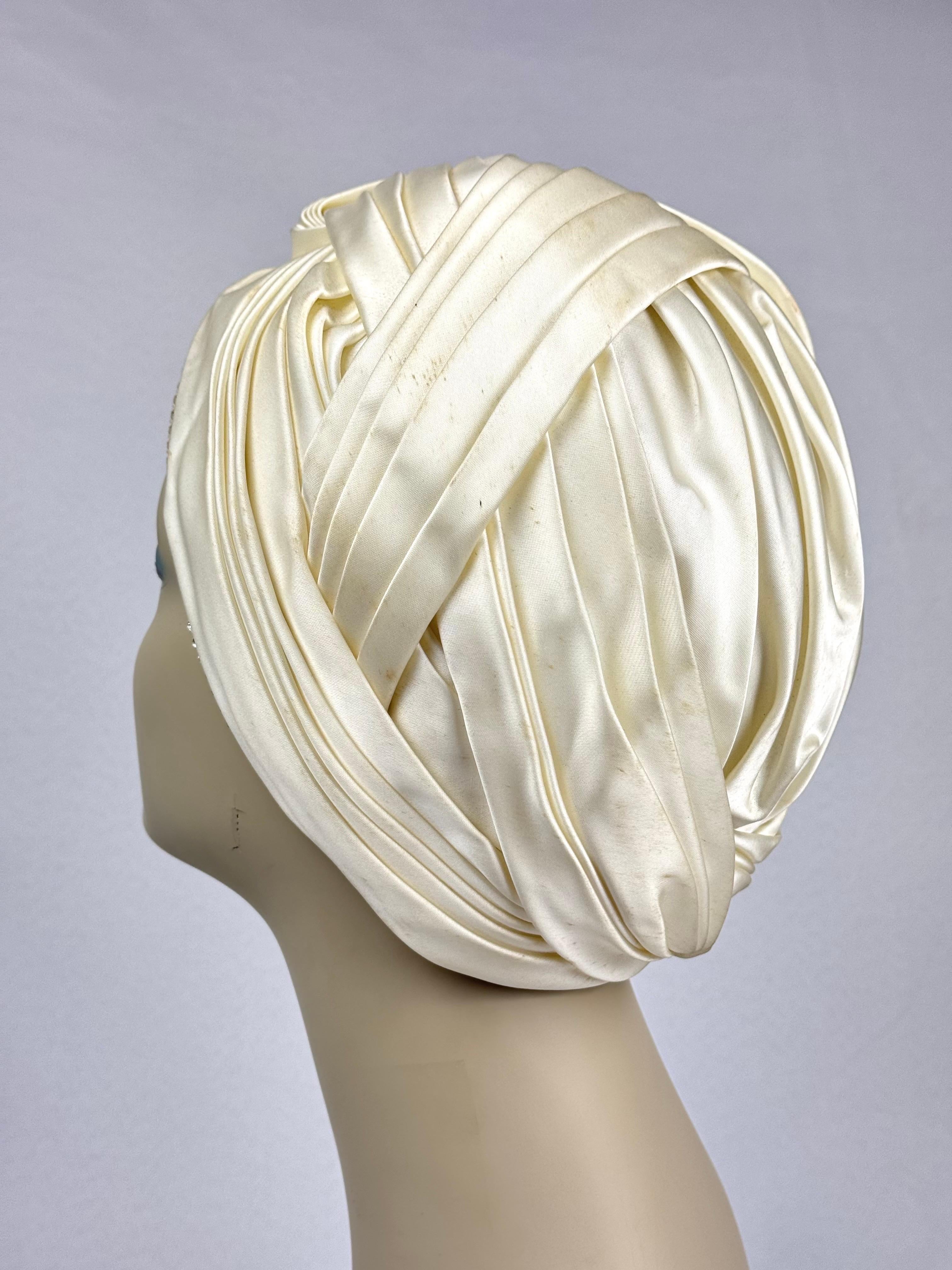 Christian Dior Chapeaux Silk Turbin With Rhinestone Accents For Sale 3