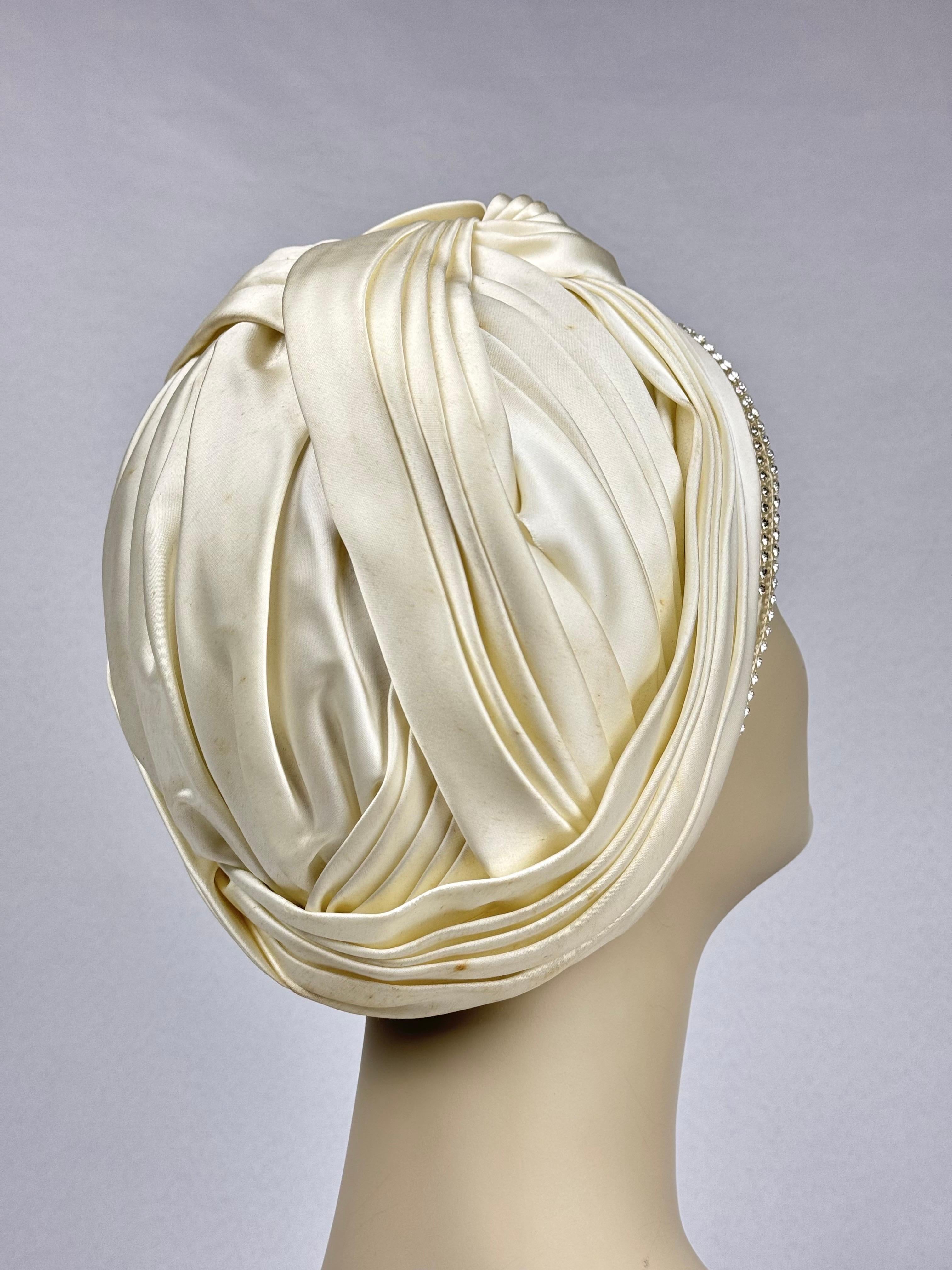 Christian Dior Chapeaux Silk Turbin With Rhinestone Accents For Sale 7