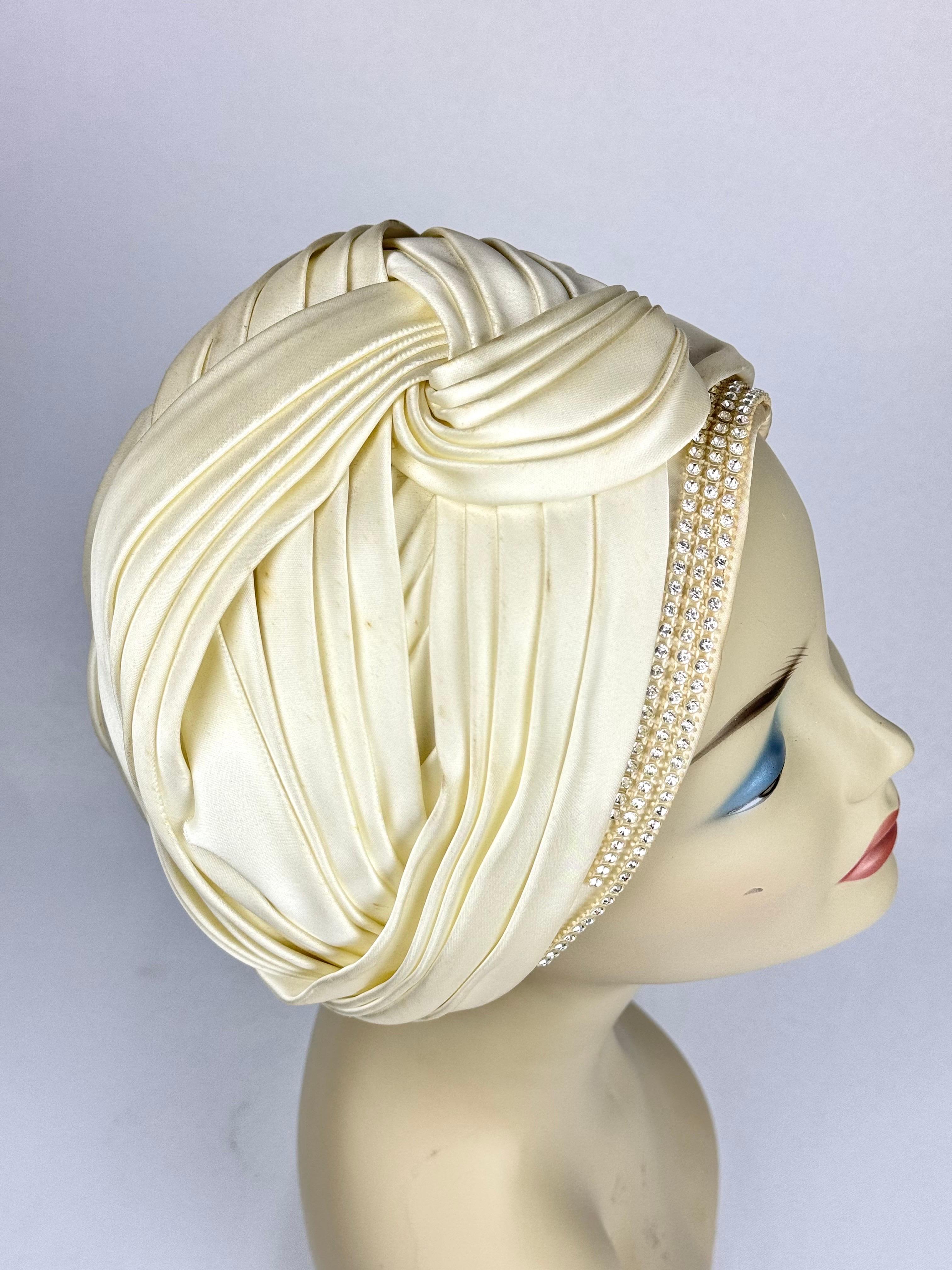 Christian Dior Chapeaux Silk Turbin With Rhinestone Accents For Sale 8