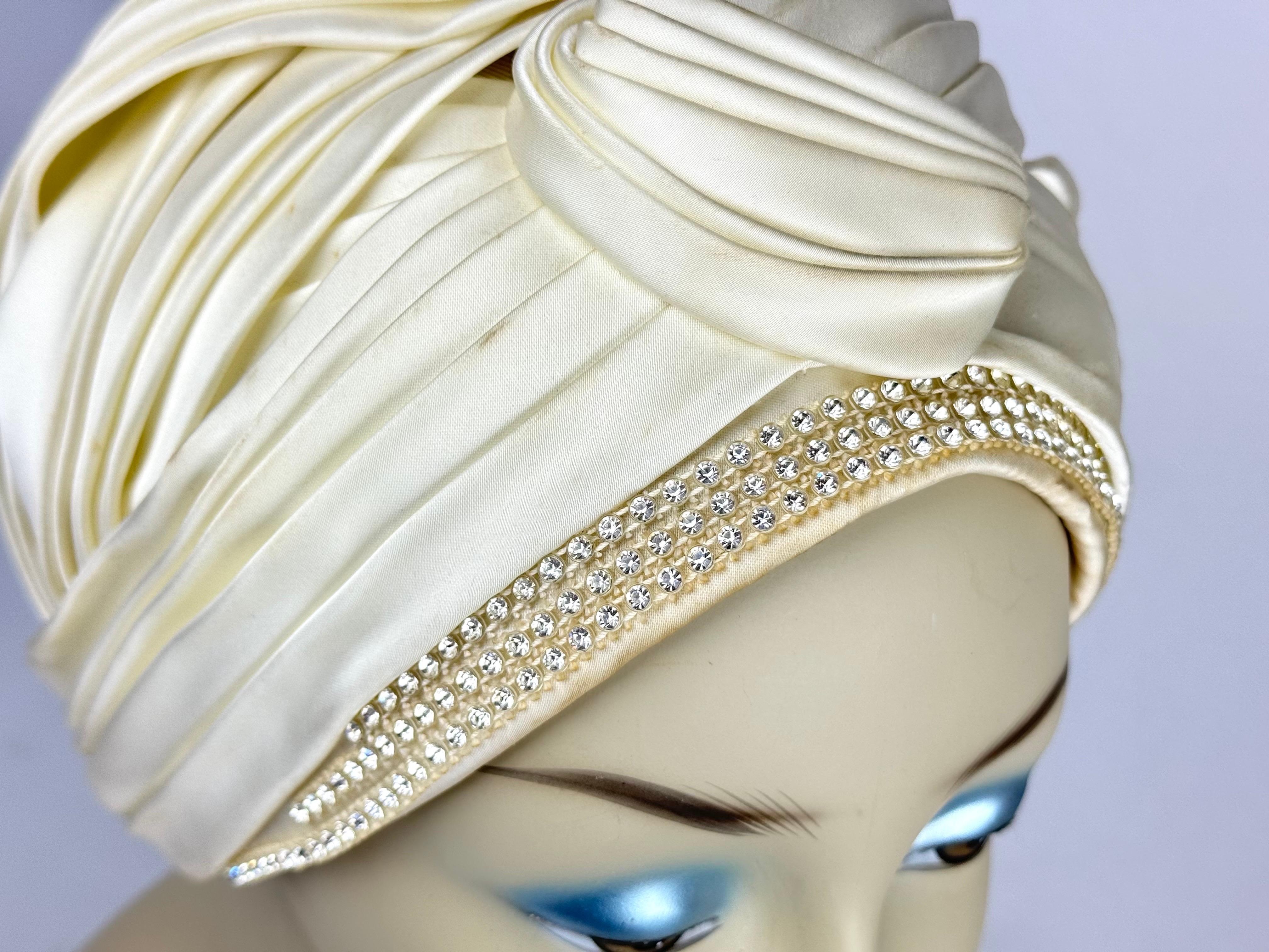 Christian Dior Chapeaux Silk Turbin With Rhinestone Accents For Sale 9