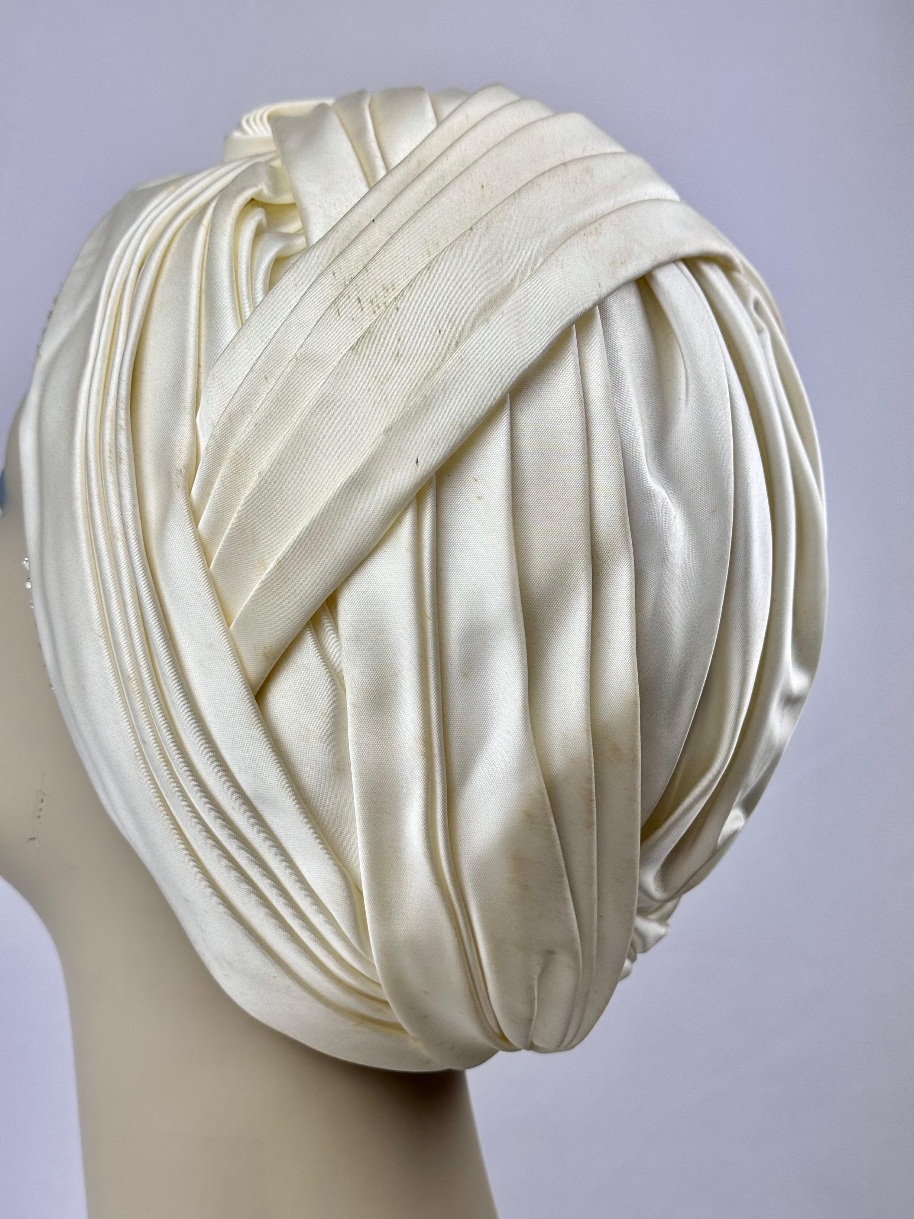 Christian Dior Chapeaux Silk Turbin With Rhinestone Accents For Sale 10