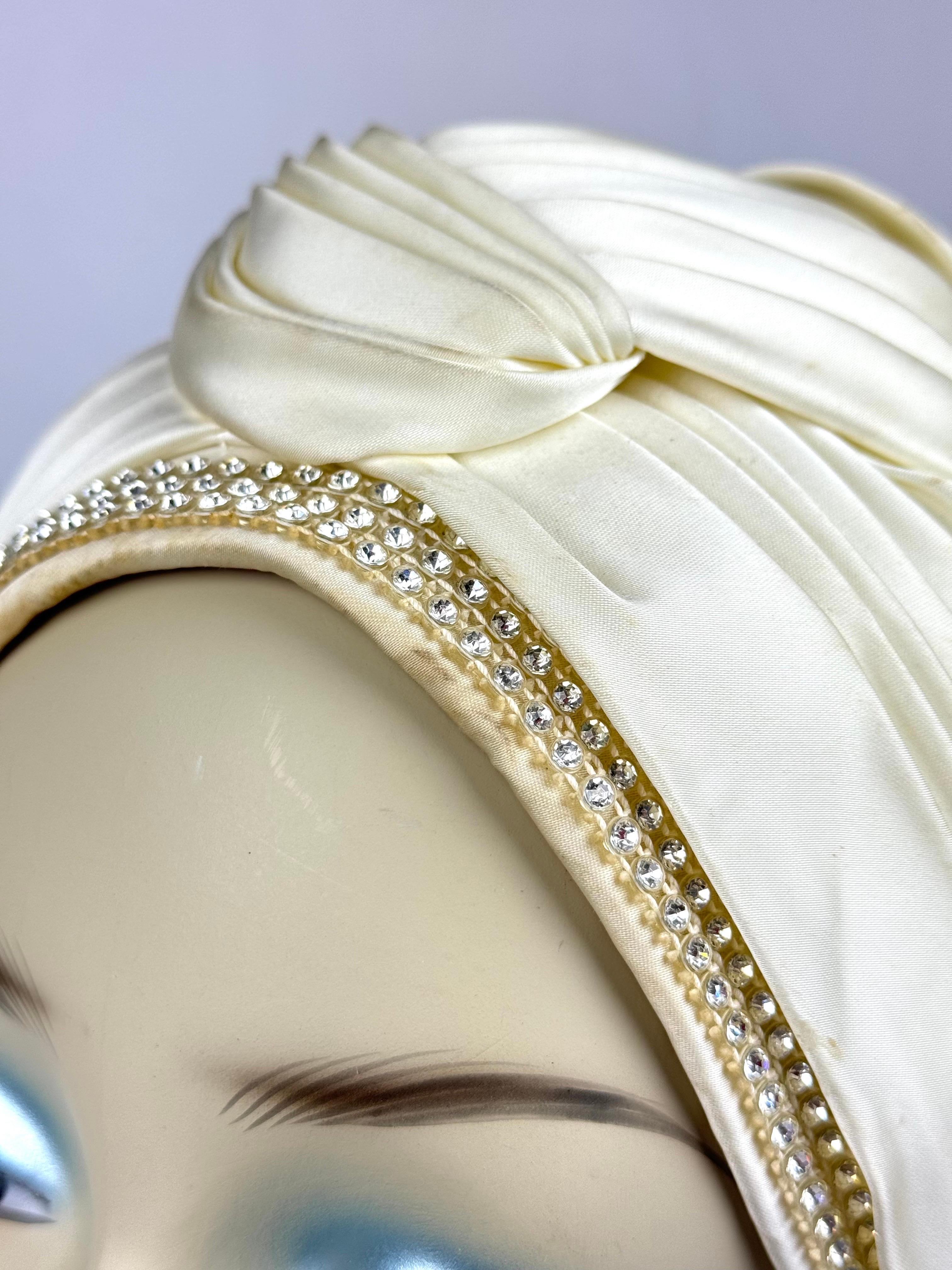 Christian Dior Chapeaux Silk Turbin With Rhinestone Accents For Sale 11