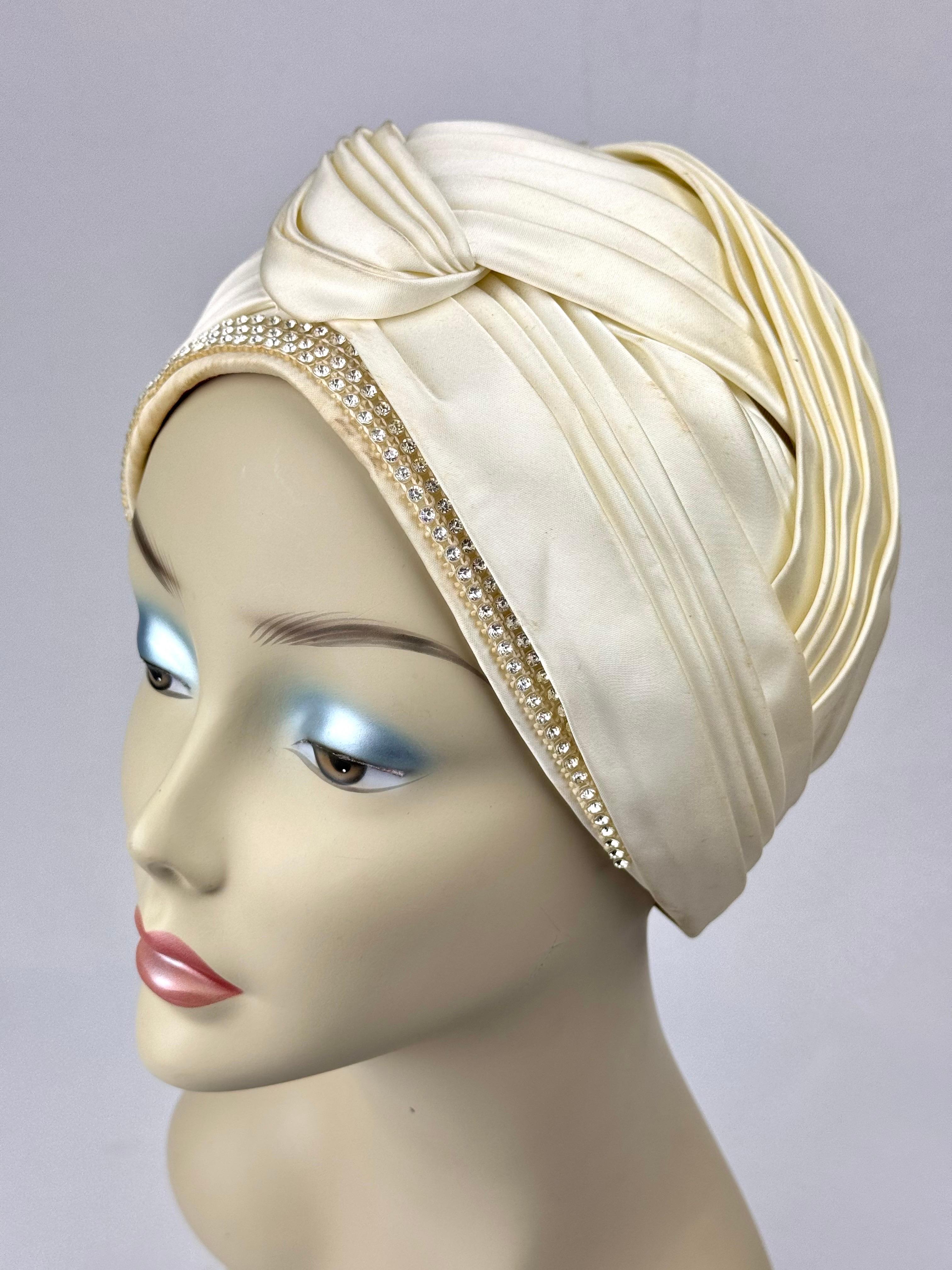 Hollywood Regency Christian Dior Chapeaux Silk Turbin With Rhinestone Accents For Sale