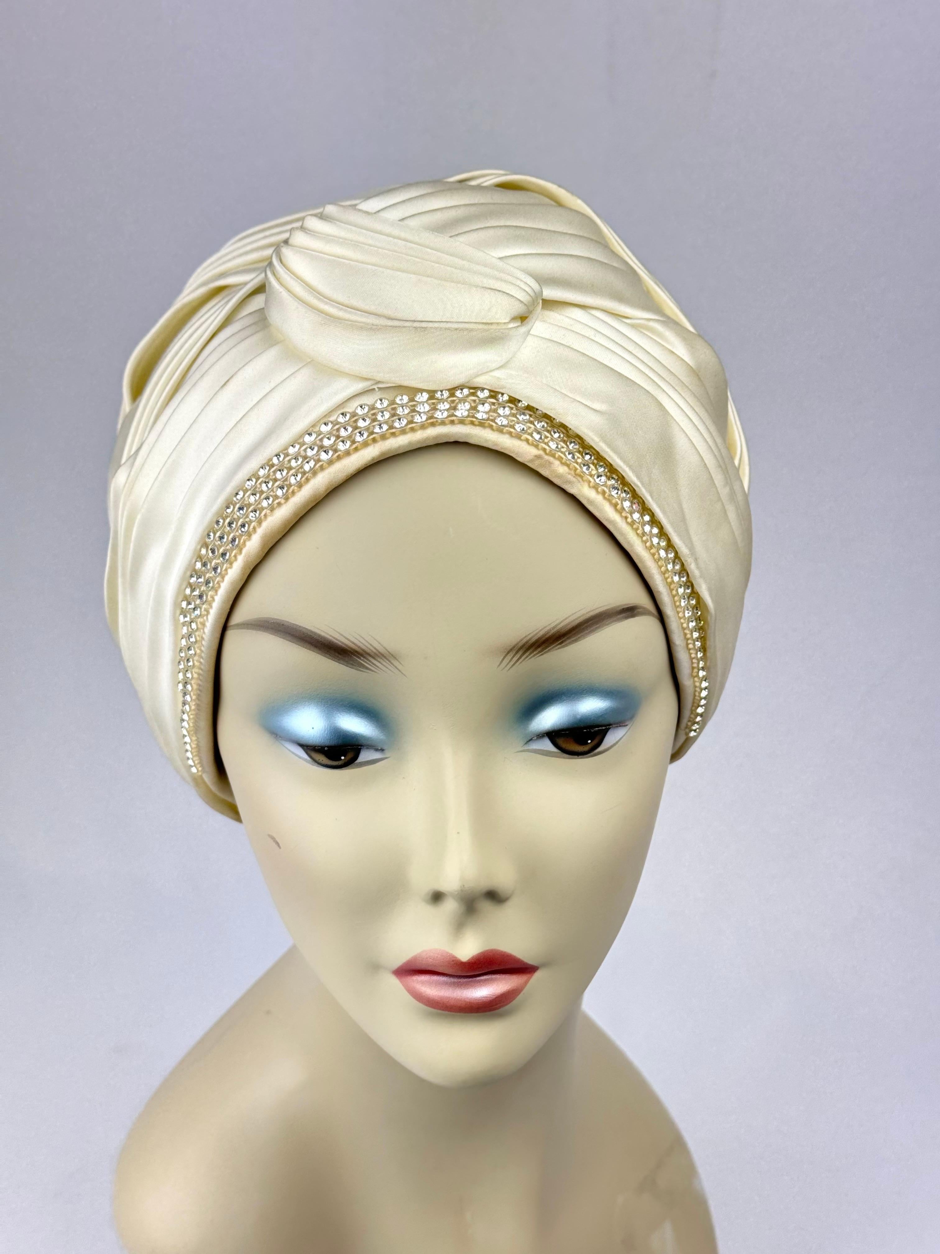 French Christian Dior Chapeaux Silk Turbin With Rhinestone Accents For Sale