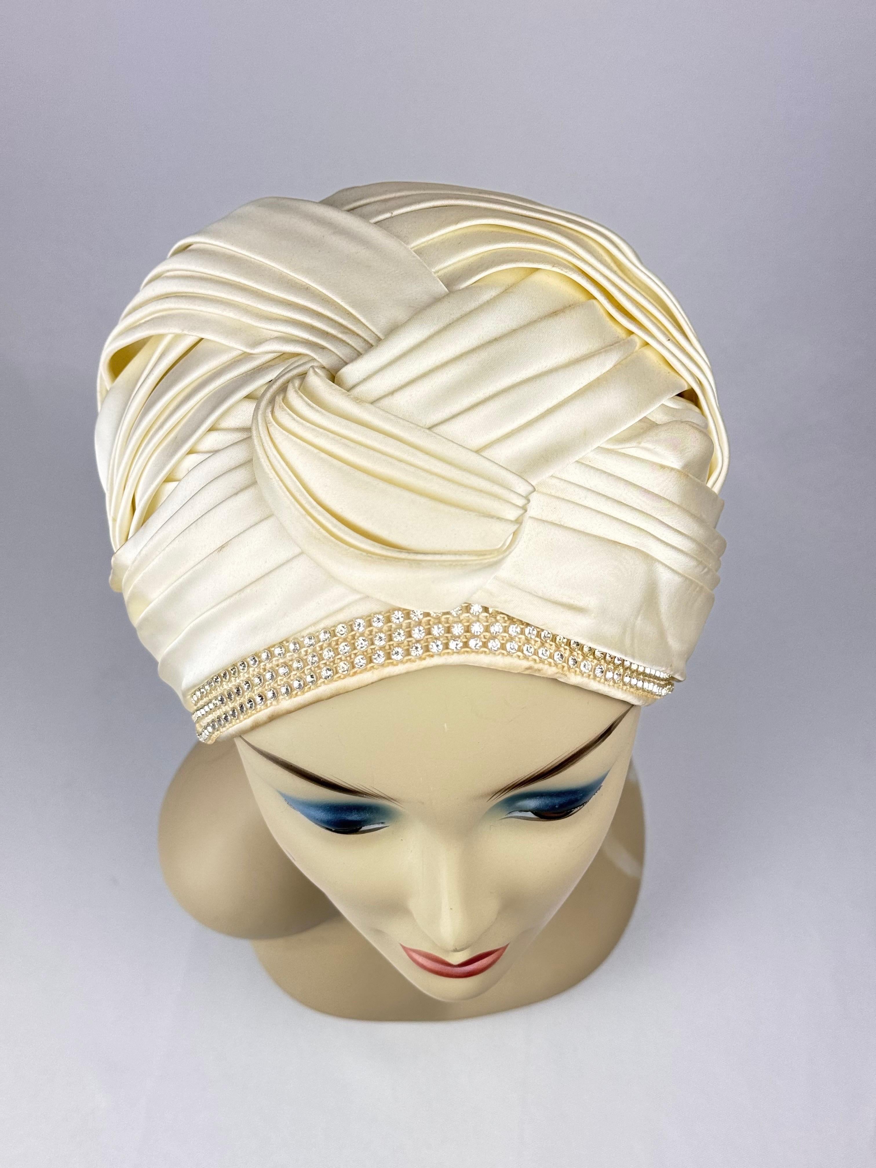 Hand-Crafted Christian Dior Chapeaux Silk Turbin With Rhinestone Accents For Sale