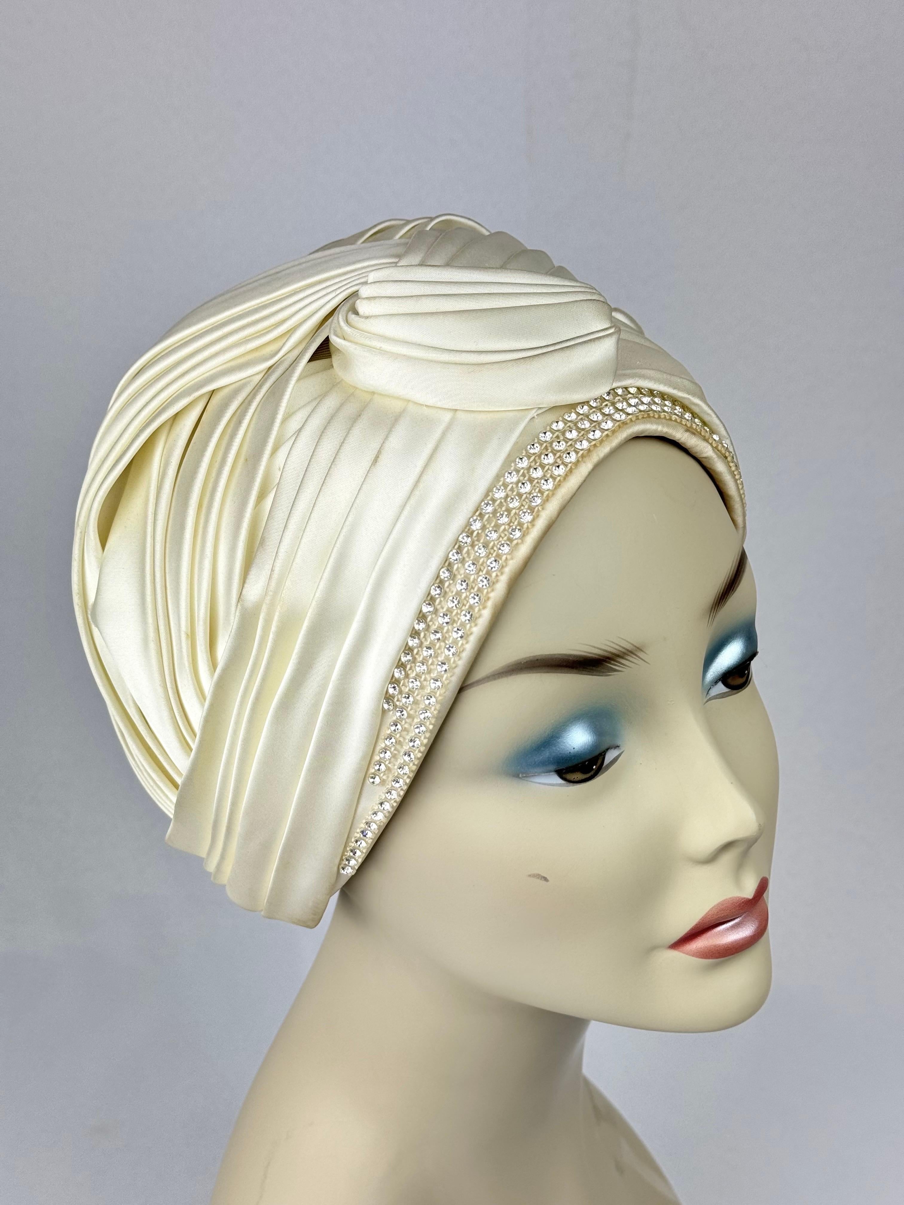 Christian Dior Chapeaux Silk Turbin With Rhinestone Accents In Good Condition For Sale In Redding, CT