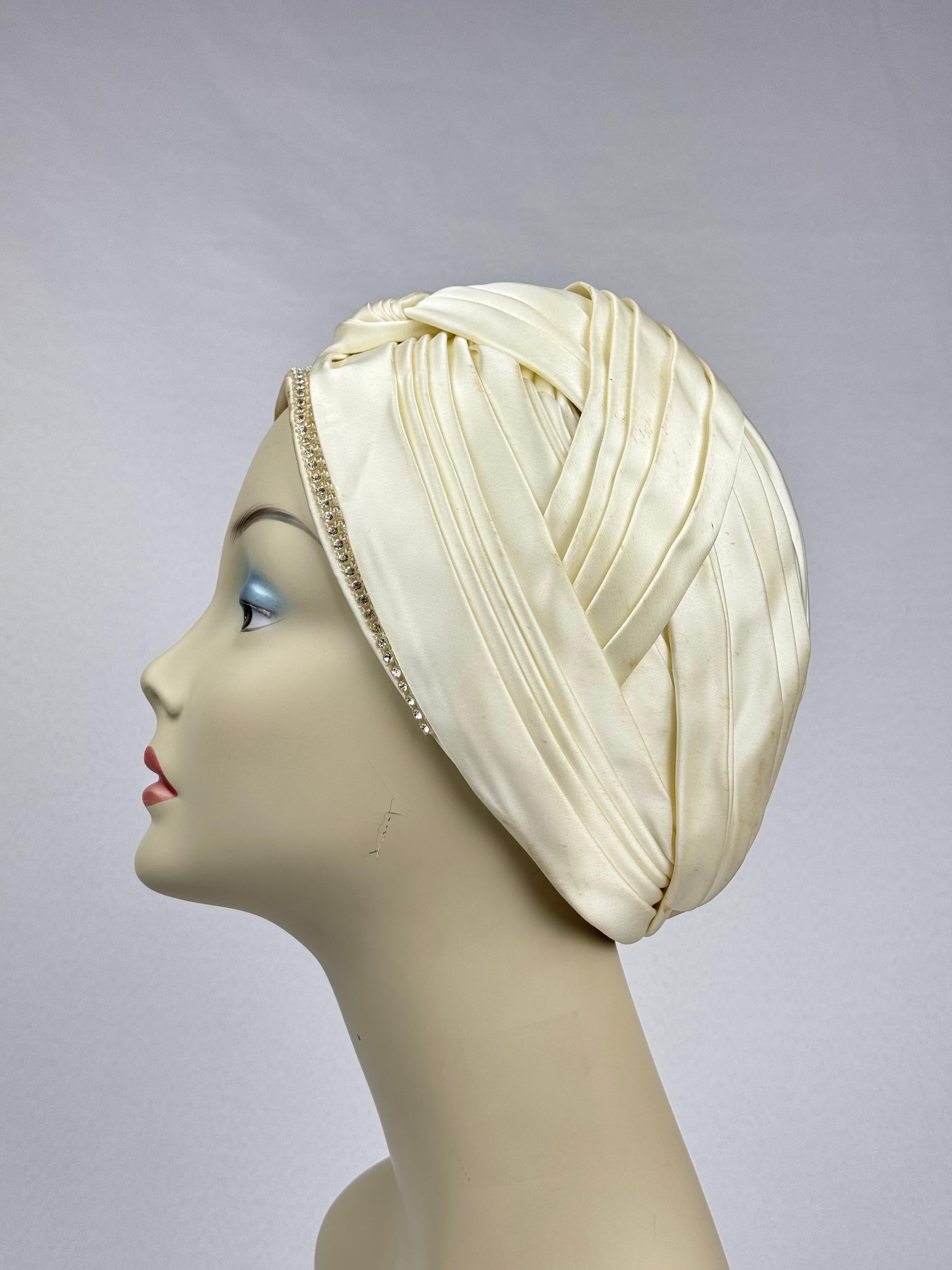 Christian Dior Chapeaux Silk Turbin With Rhinestone Accents For Sale 1