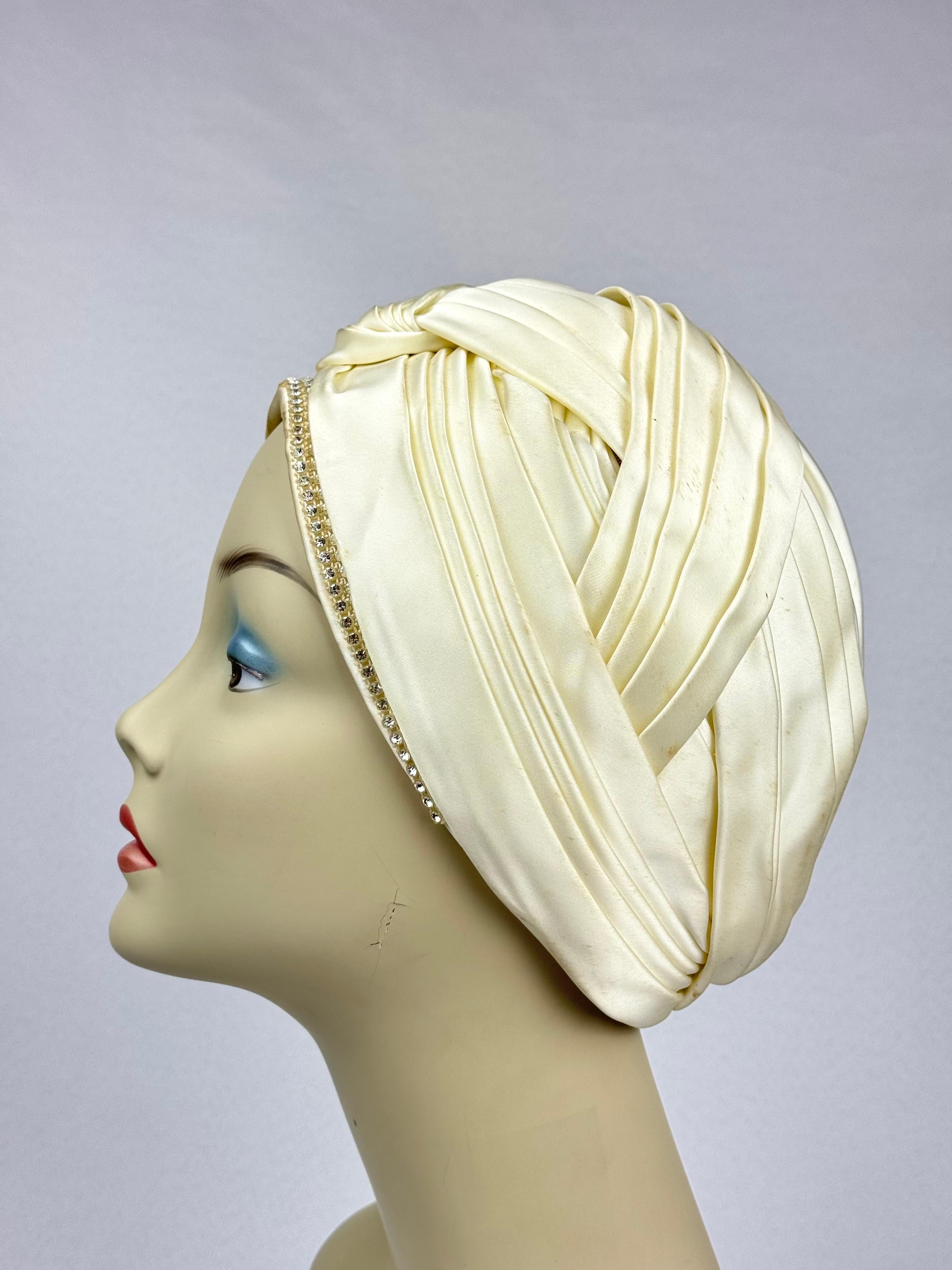 Christian Dior Chapeaux Silk Turbin With Rhinestone Accents For Sale 2