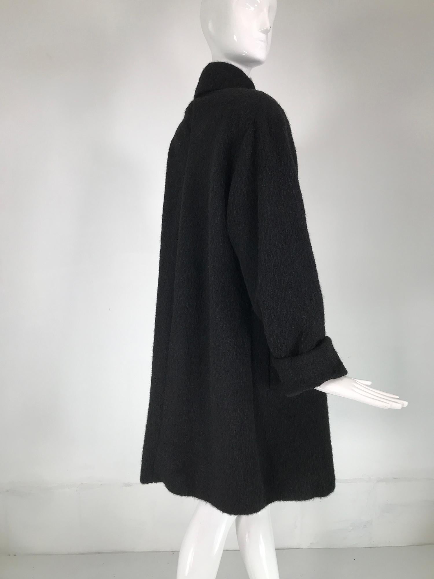 Black Christian Dior Charcoal Grey Mohair & Wool Winter Coat 1980s For Sale