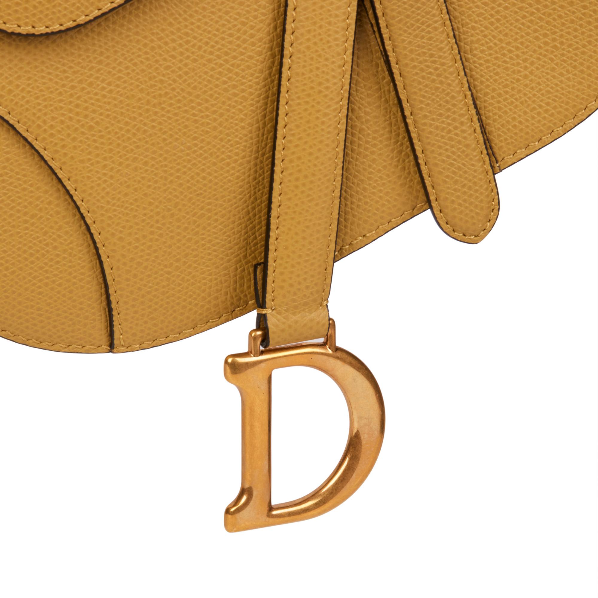 Women's CHRISTIAN DIOR Chartreuse Grained Calfskin Leather Mini Saddle Bag