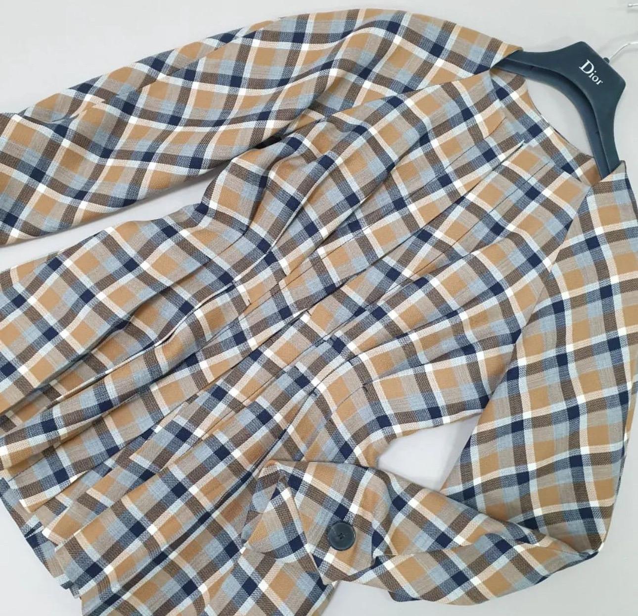Christian Dior Checkered Wool Blouse Jacket  In Excellent Condition In Krakow, PL