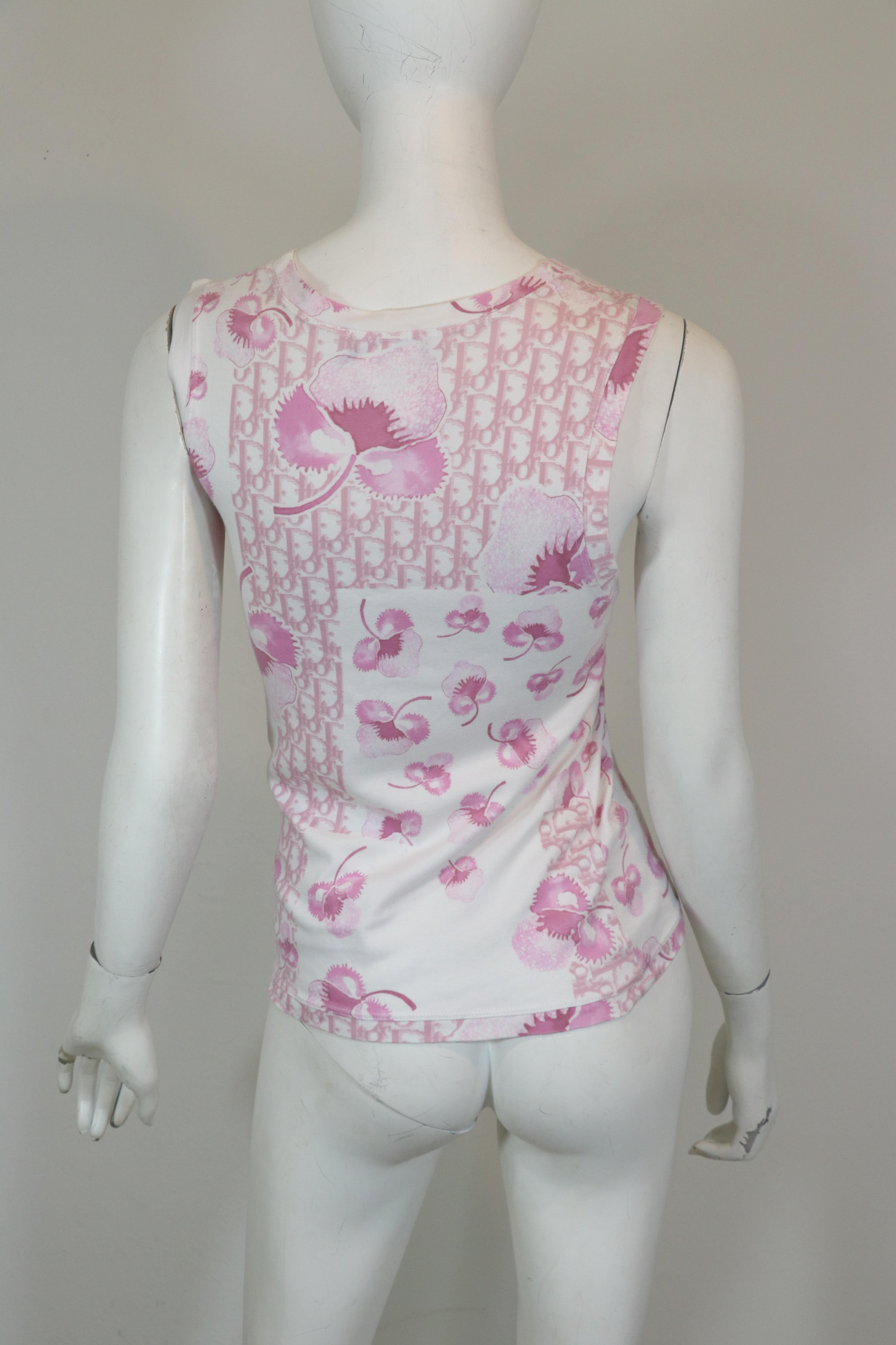 Christian Dior Cherry Blossom Diorissimo Logo T Shirt Resort 2005 In Good Condition In Carmel, CA