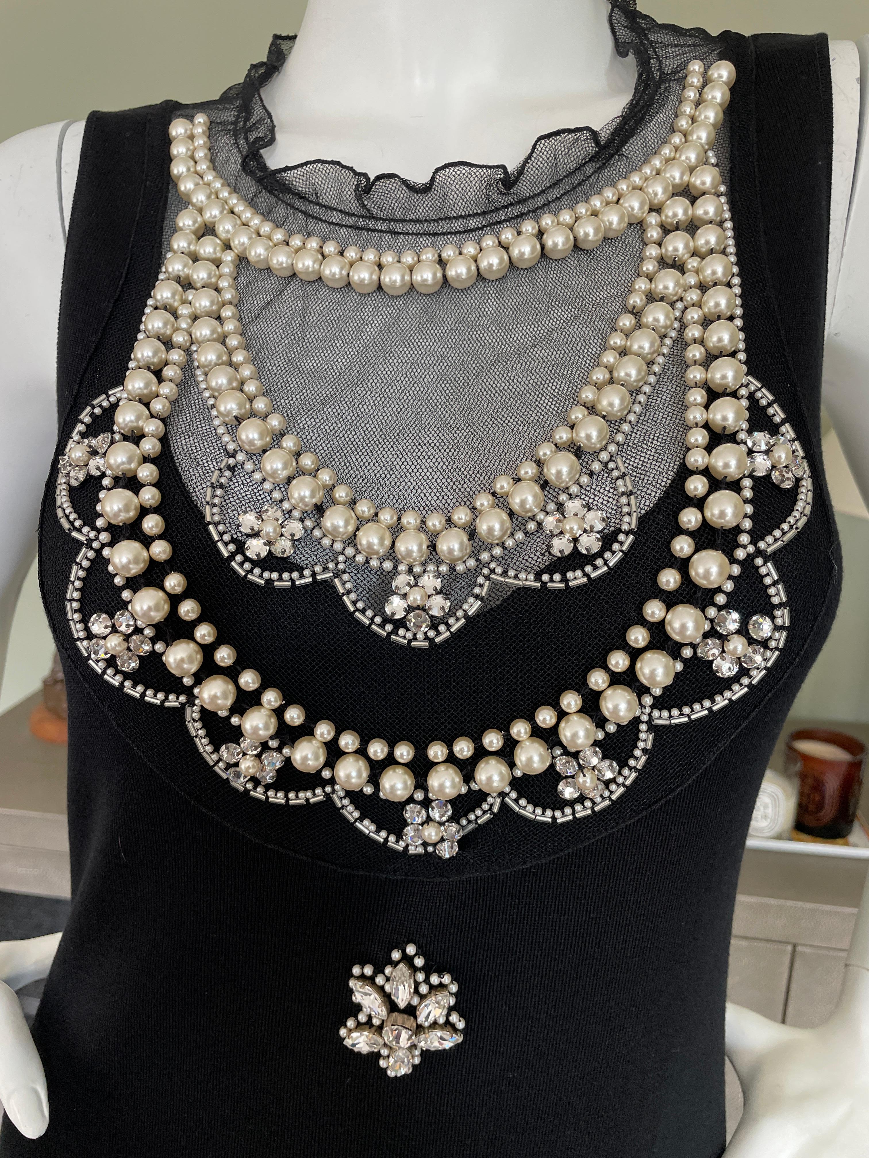 Simply amazing silk shift dress with glass pearl and Swarovski crystal trompe-l'œil jewels sewn on to a net overlay by Lesage. This is so much prettier in person, it really sparkles a lot. 
 John Galliano for Dior. 
Apps Size 40 French , US 6-8
 