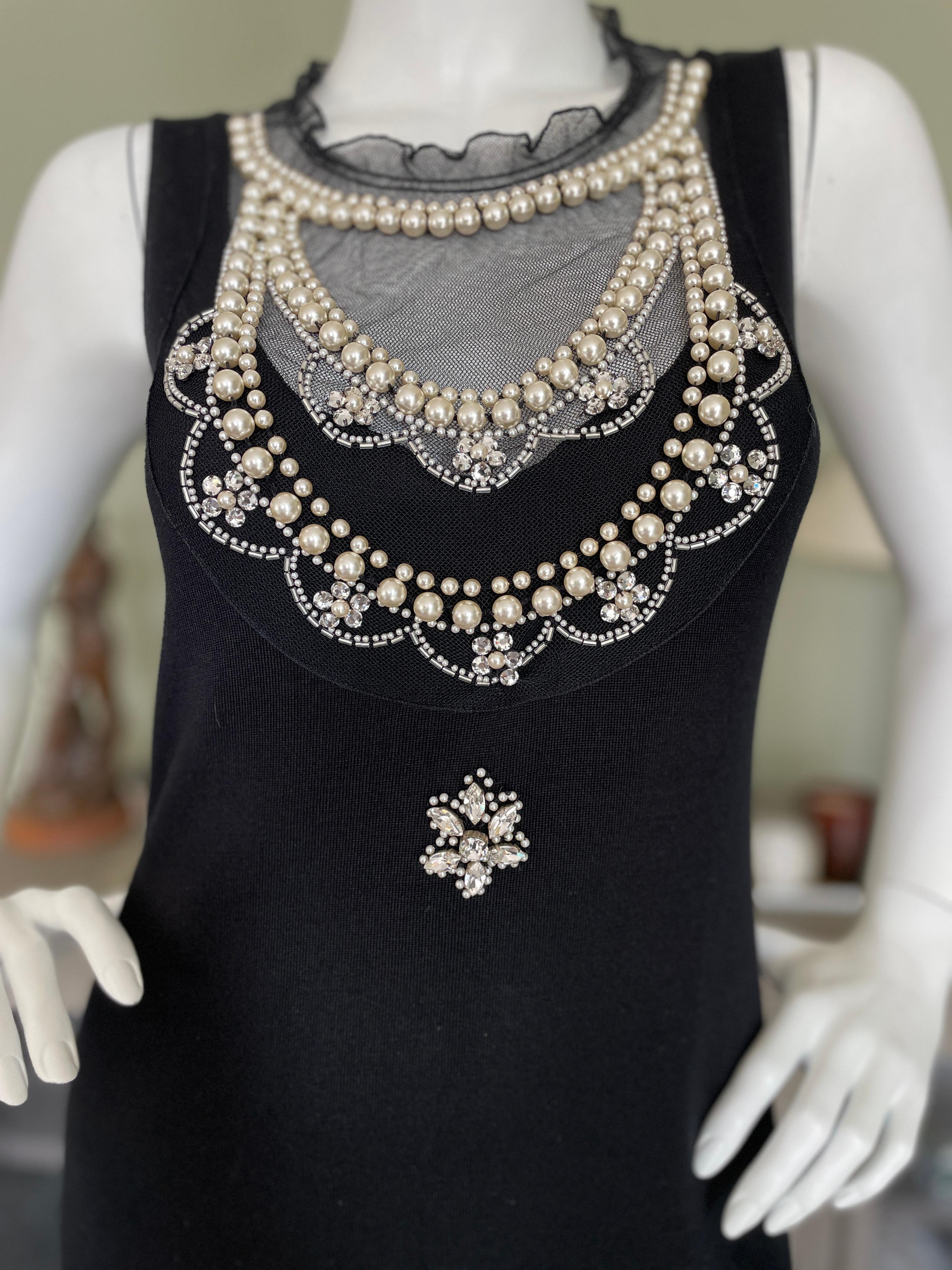 Black Christian Dior Chic Silk Dress with Lesage Trompe-l'œil Pearl and Crystal Jewels For Sale