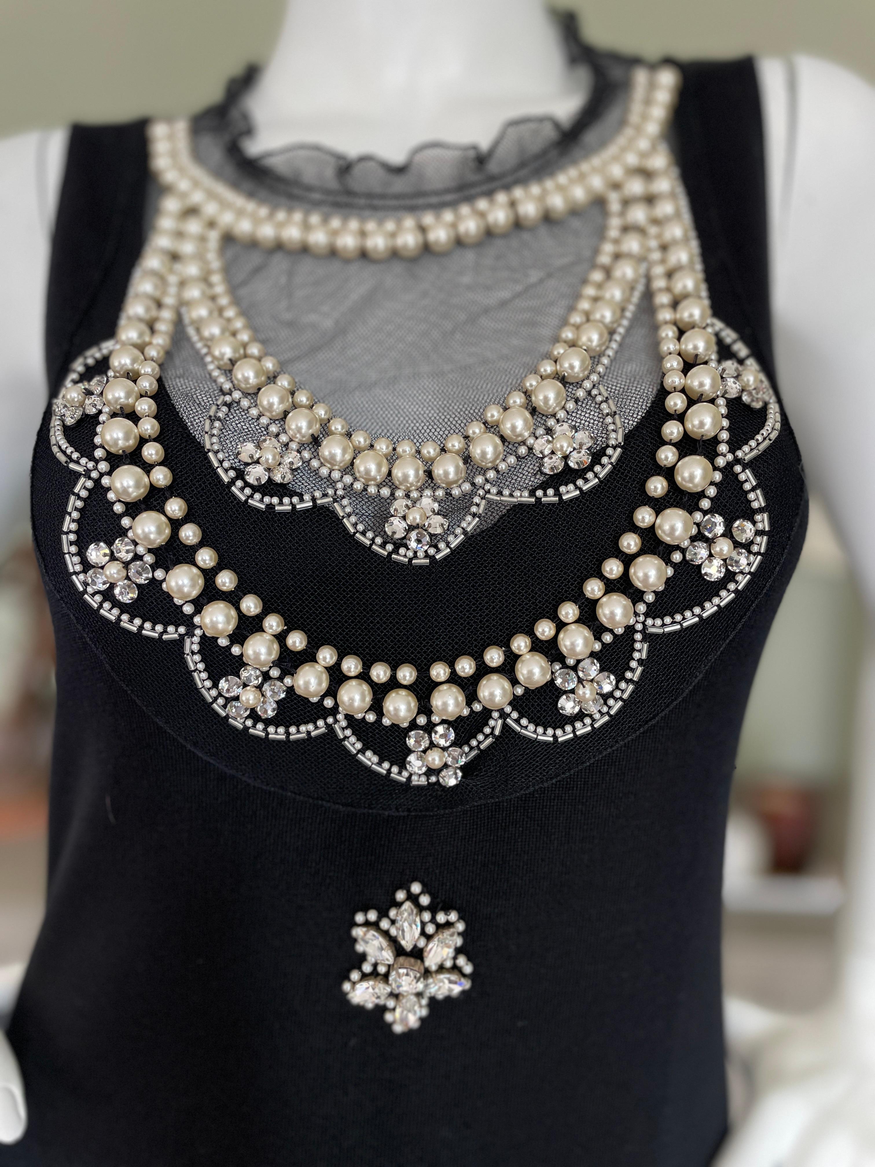 Christian Dior Chic Silk Dress with Lesage Trompe-l'œil Pearl and Crystal Jewels In Excellent Condition For Sale In Cloverdale, CA