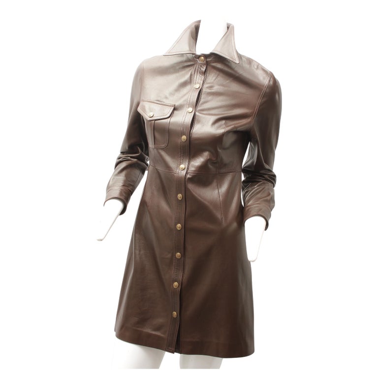 christian dior brown dress CHRISTIAN DIOR, chocolate brown lamb leather snap-button dress or Draper