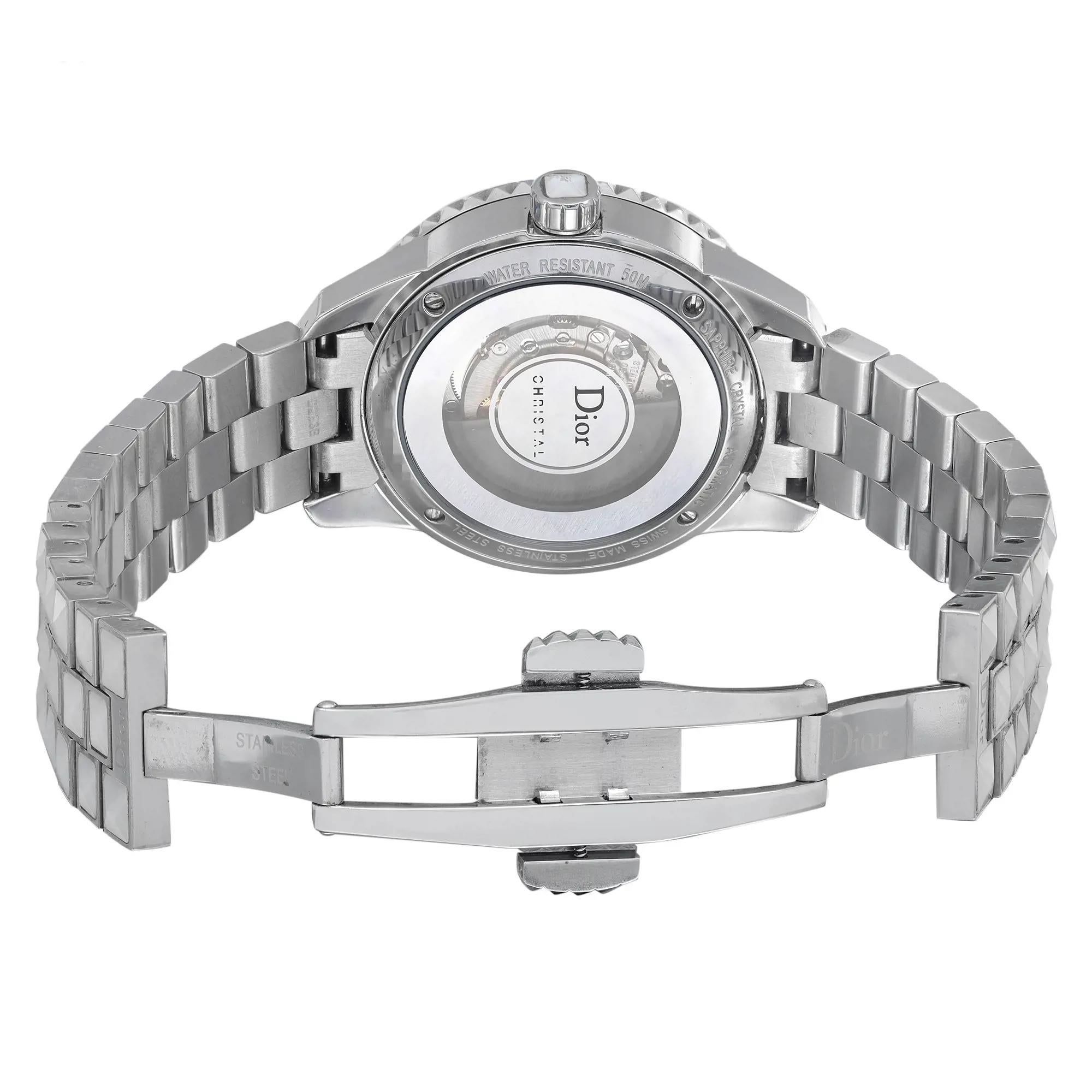 Christian Dior Christal Steel Diamond White Dial Ladies Watch CD113512M001 In Good Condition In New York, NY