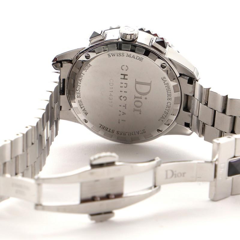 Christian Dior Christal Chronograph Quartz Watch Stainless Steel 38 In Good Condition In New York, NY