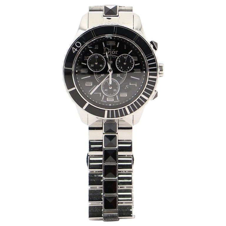 Christian Dior Christal Chronograph Quartz Watch Stainless Steel 38