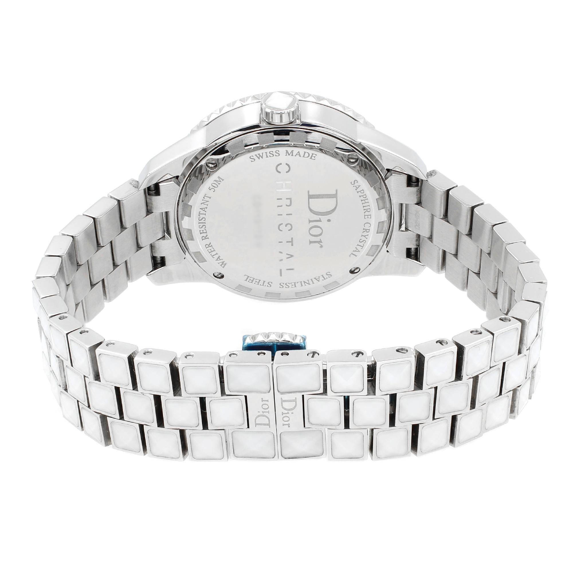 Christian Dior Christal MOP Steel White Sapphire Quartz Watch CD113112M003 In New Condition In New York, NY