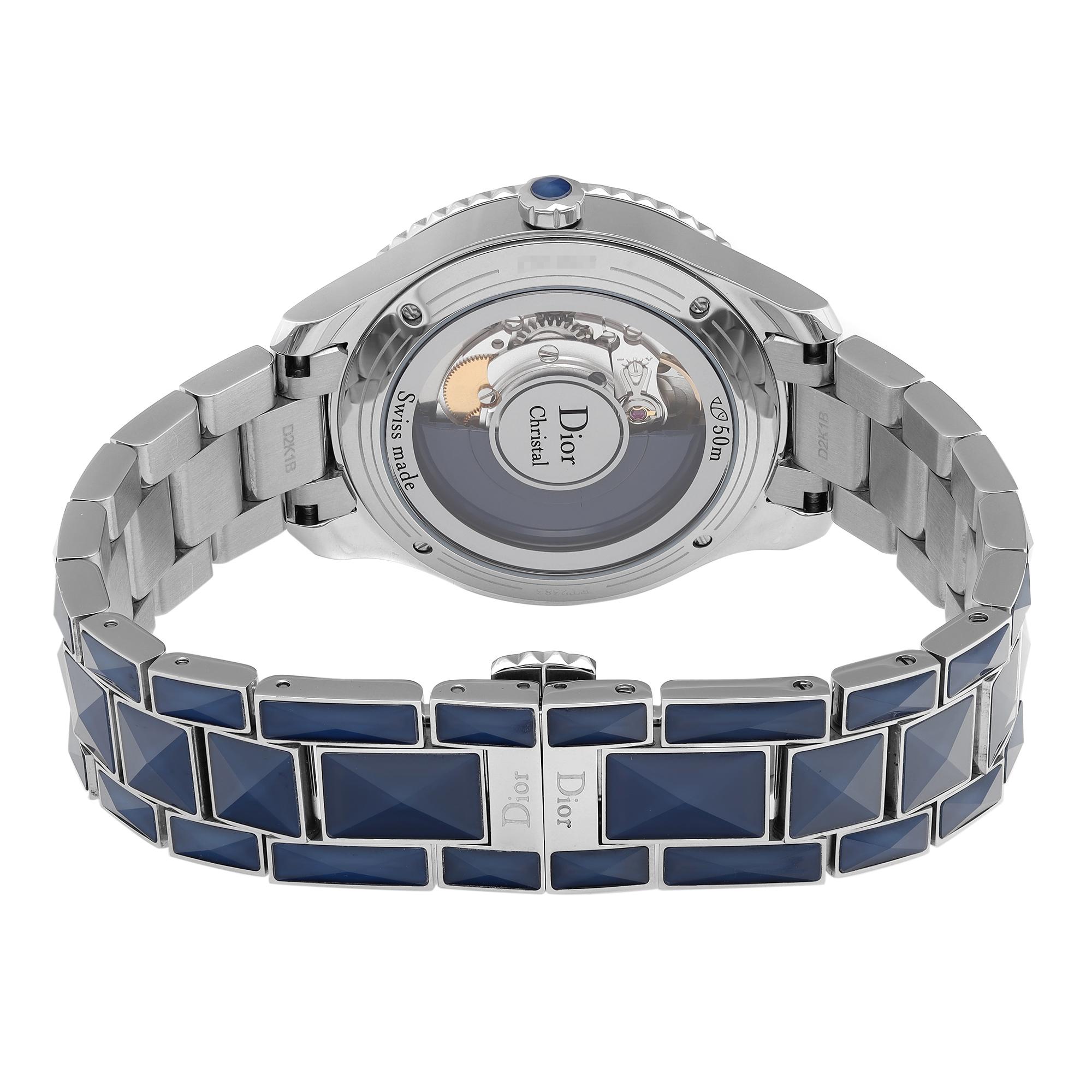 Christian Dior Christal Steel Blue MOP Diamond Dial Montre automatique CD144517M001 en vente 1