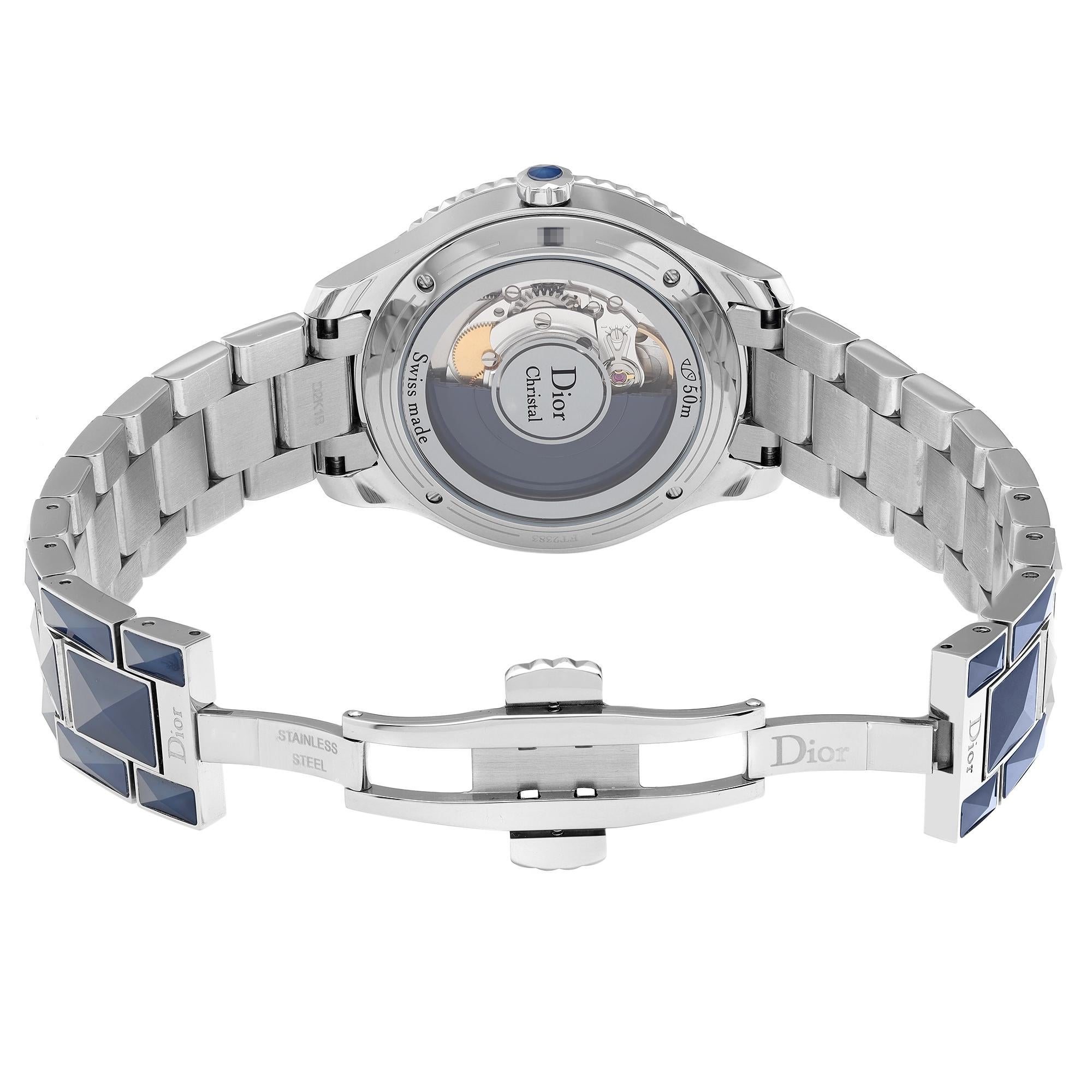 Christian Dior Christal Steel Blue MOP Diamond Dial Montre automatique CD144517M001 en vente 2