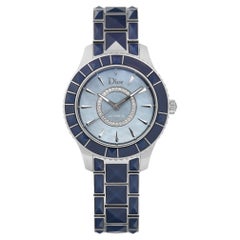 Used Christian Dior Christal Steel Blue MOP Diamond Dial Automatic Watch CD144517M001