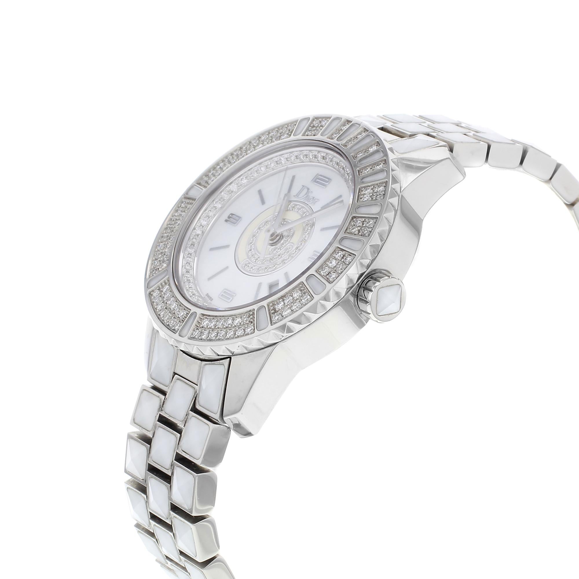 Moderne Christian Dior Christal Montre femme en acier céramique à cadran blanc CD11311CM001