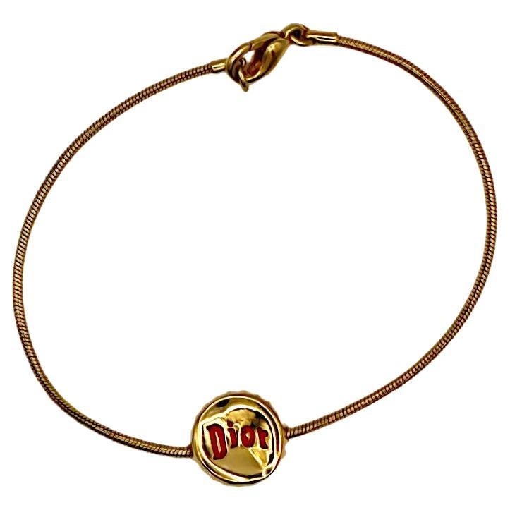 CHRISTIAN DIOR Vintage Gold Tone Bottle Cap Lid Motif Bracelet