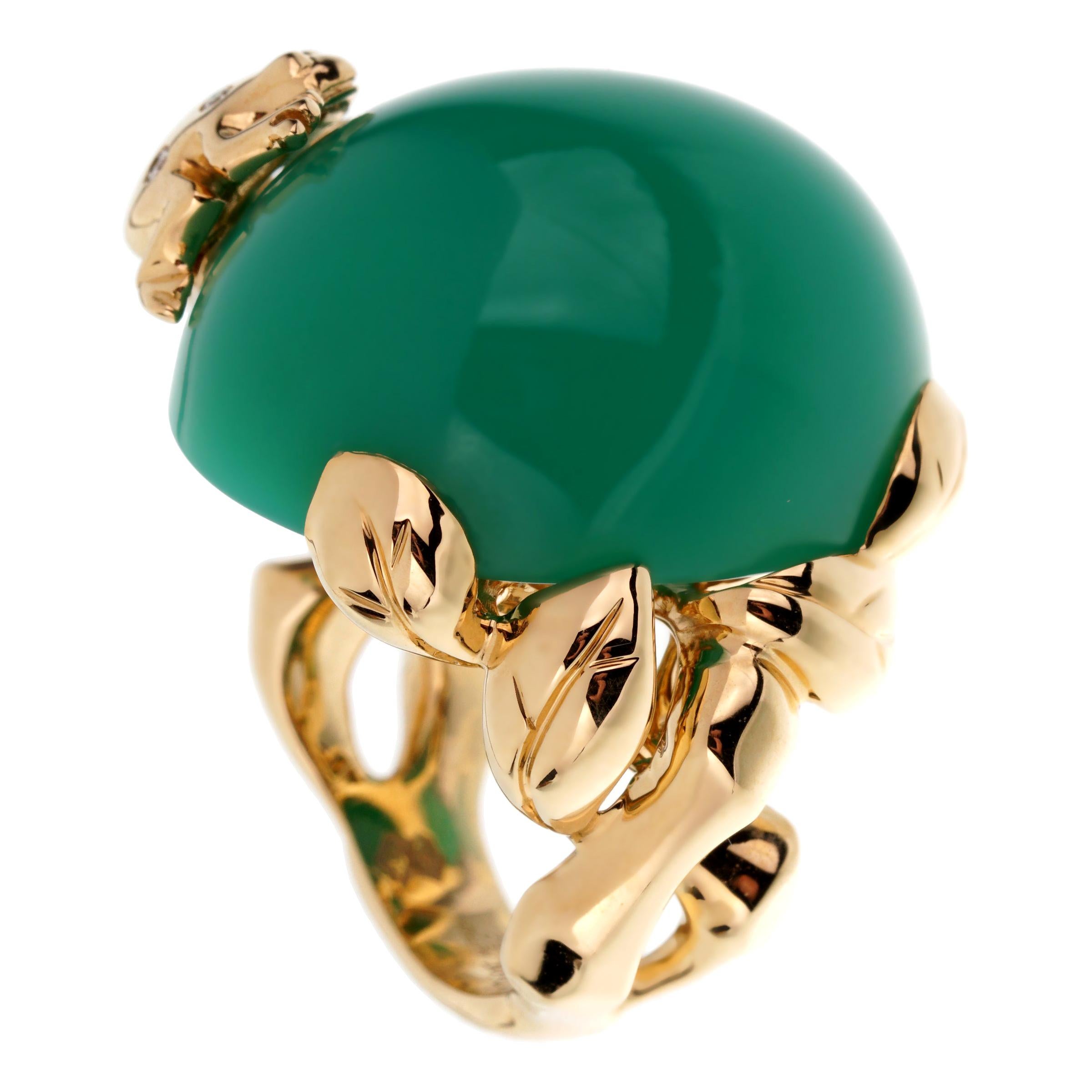 Christian Dior Chrysoprase Diamond Yellow Gold Cocktail Ring For Sale