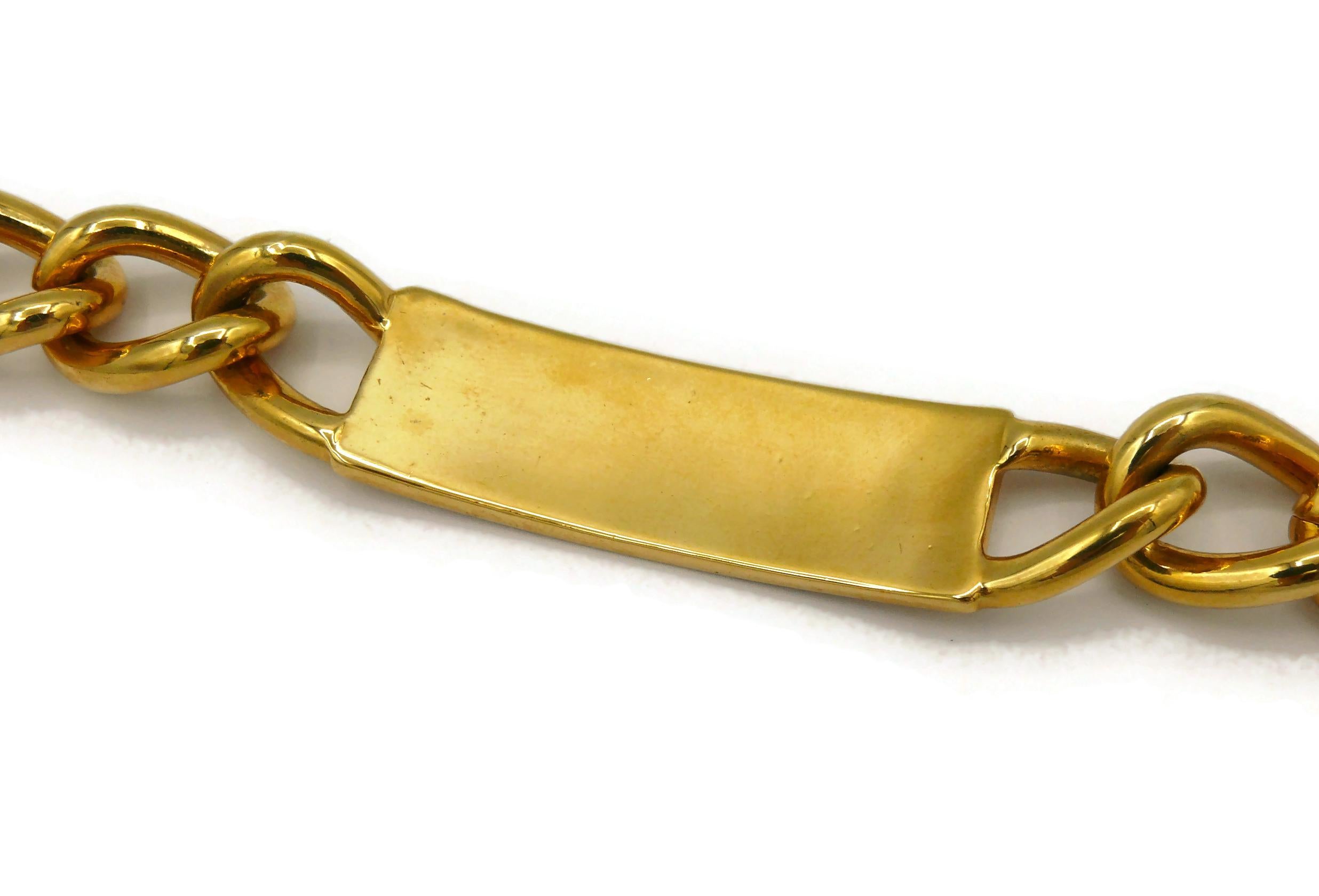 CHRISTIAN DIOR Chunky Gold Tone ID Tag Curb Necklace For Sale 5