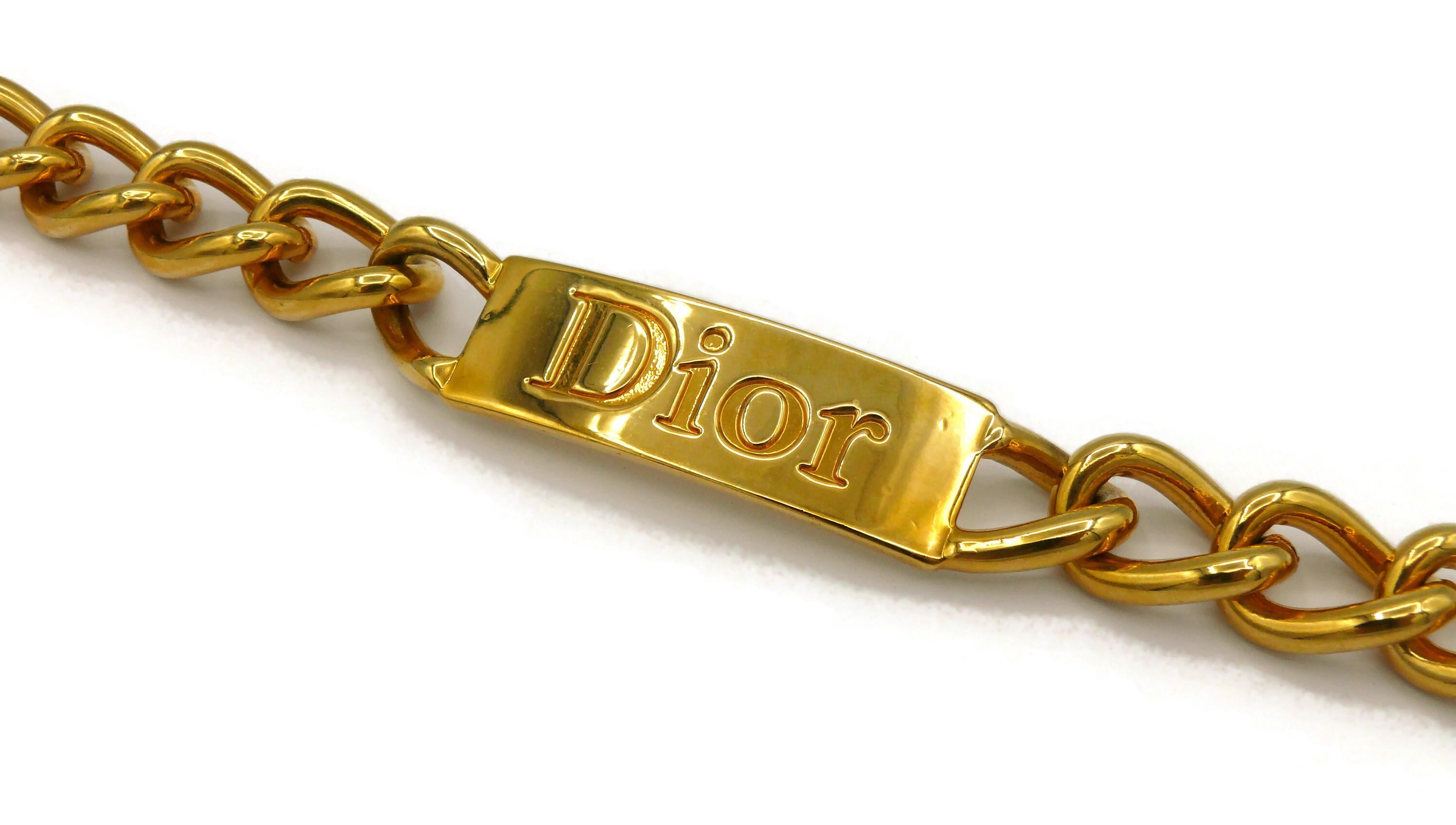 CHRISTIAN DIOR Chunky Gold Tone ID Tag Curb Necklace In Good Condition For Sale In Nice, FR
