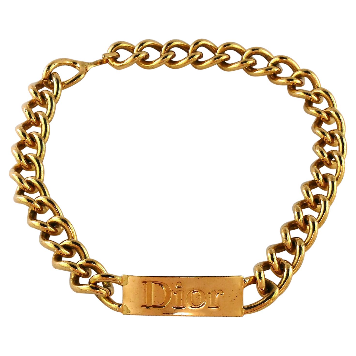 Christian Dior Chunky ID Tag Curb Necklace For Sale