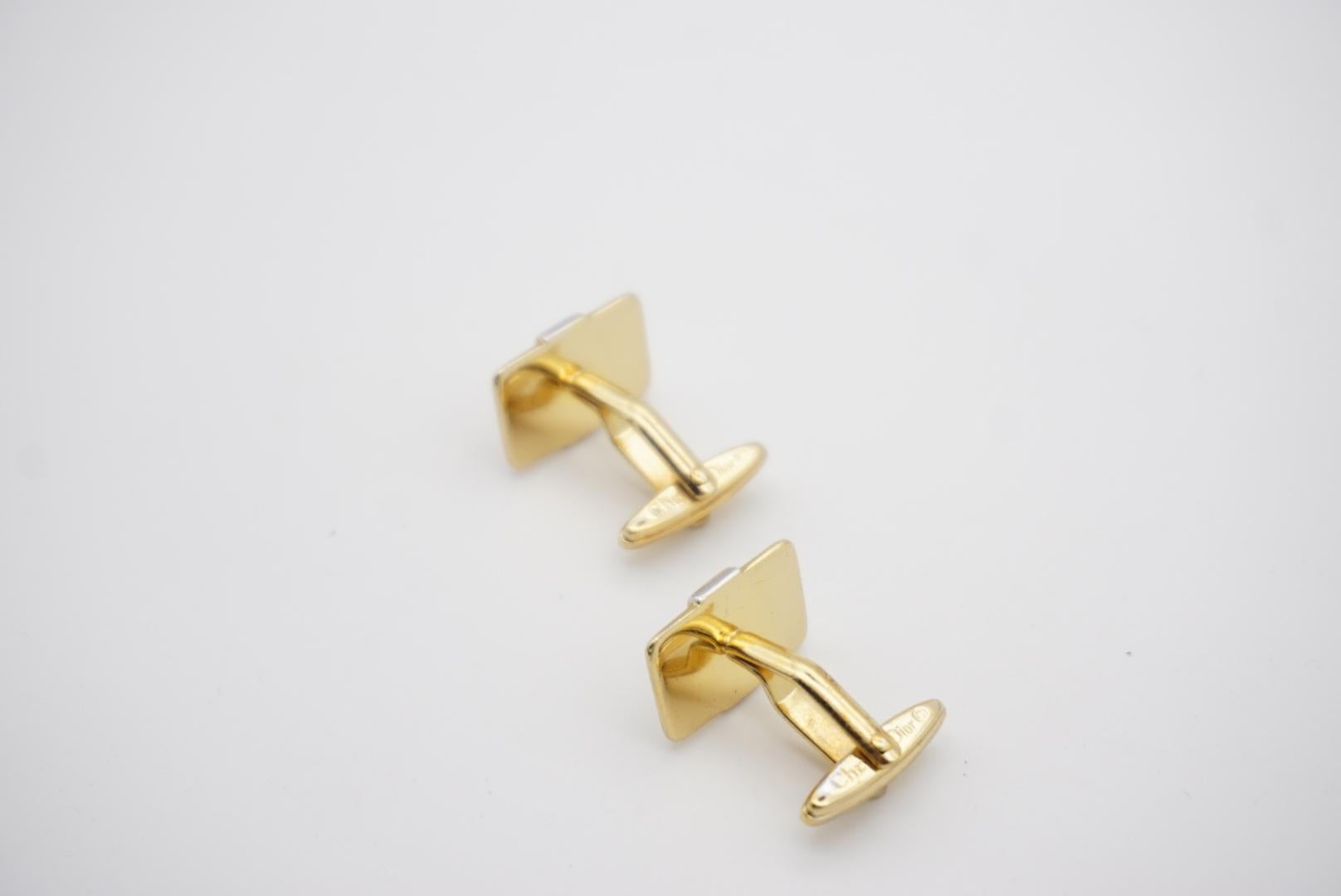 Men's Christian Dior Classic Logo Hallmark Monogram Rectangle Gold Silver Cufflinks