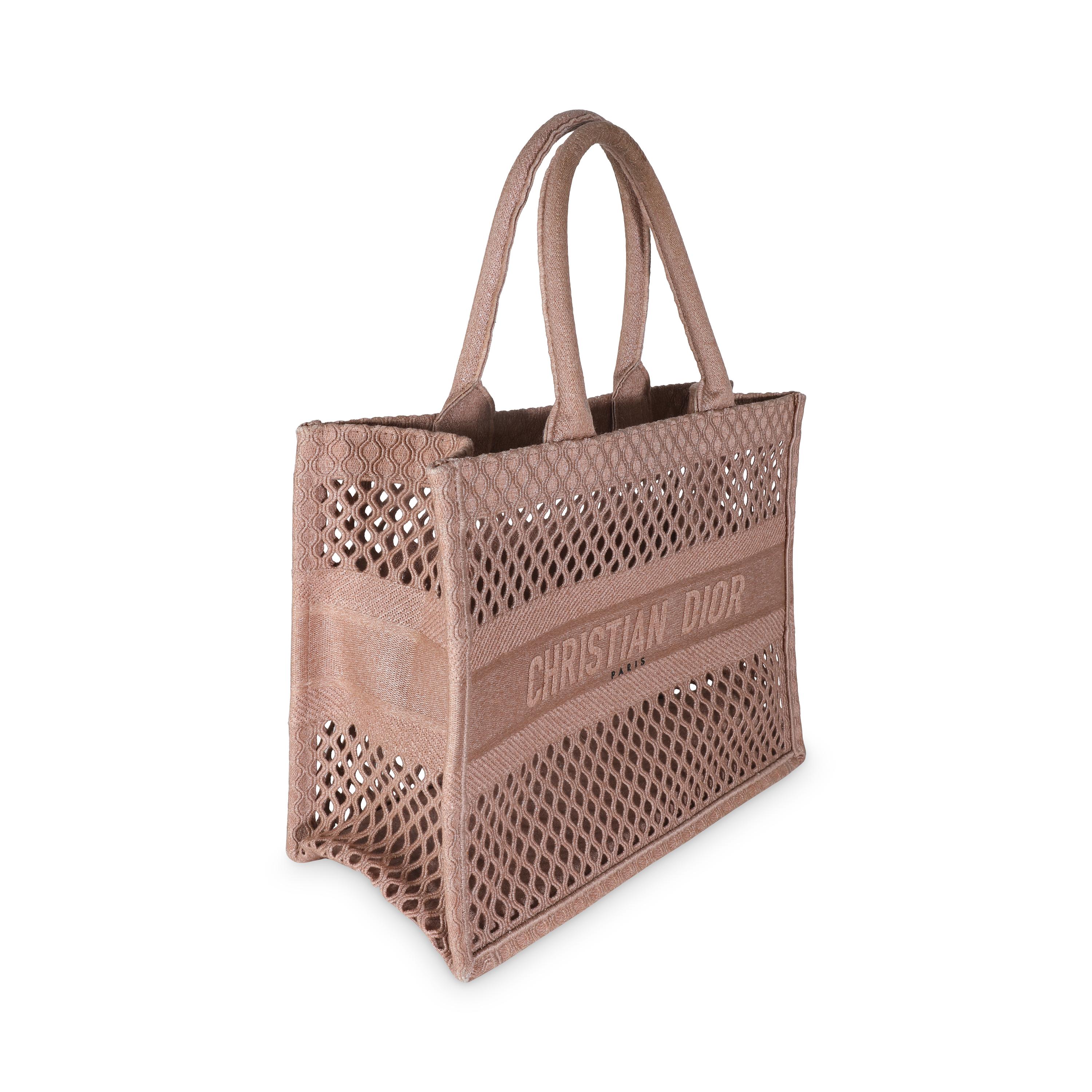 Brown Christian Dior Clay Mesh Embroidered Medium Book Tote