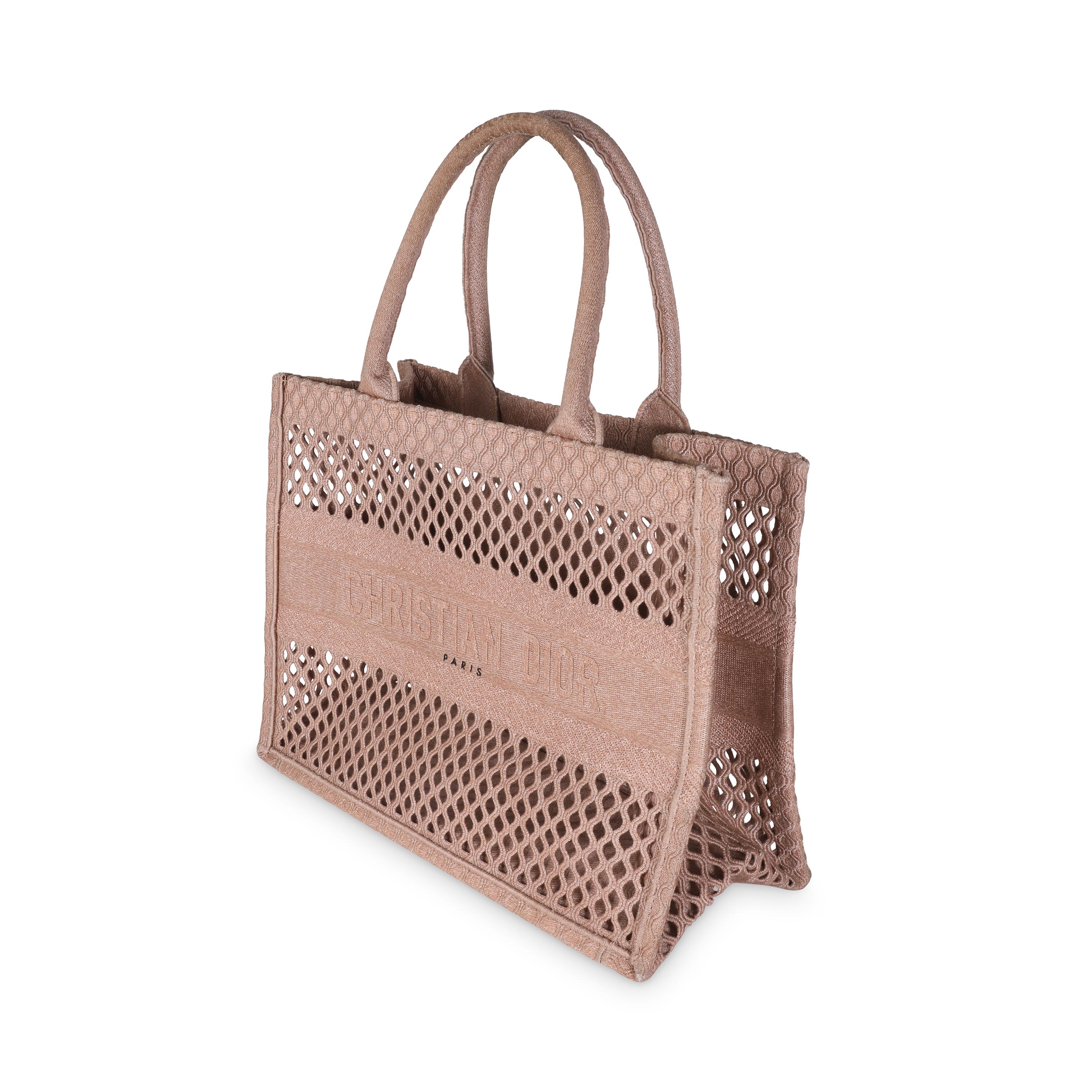 Christian Dior Clay Mesh Embroidered Medium Book Tote In Excellent Condition In New York, NY