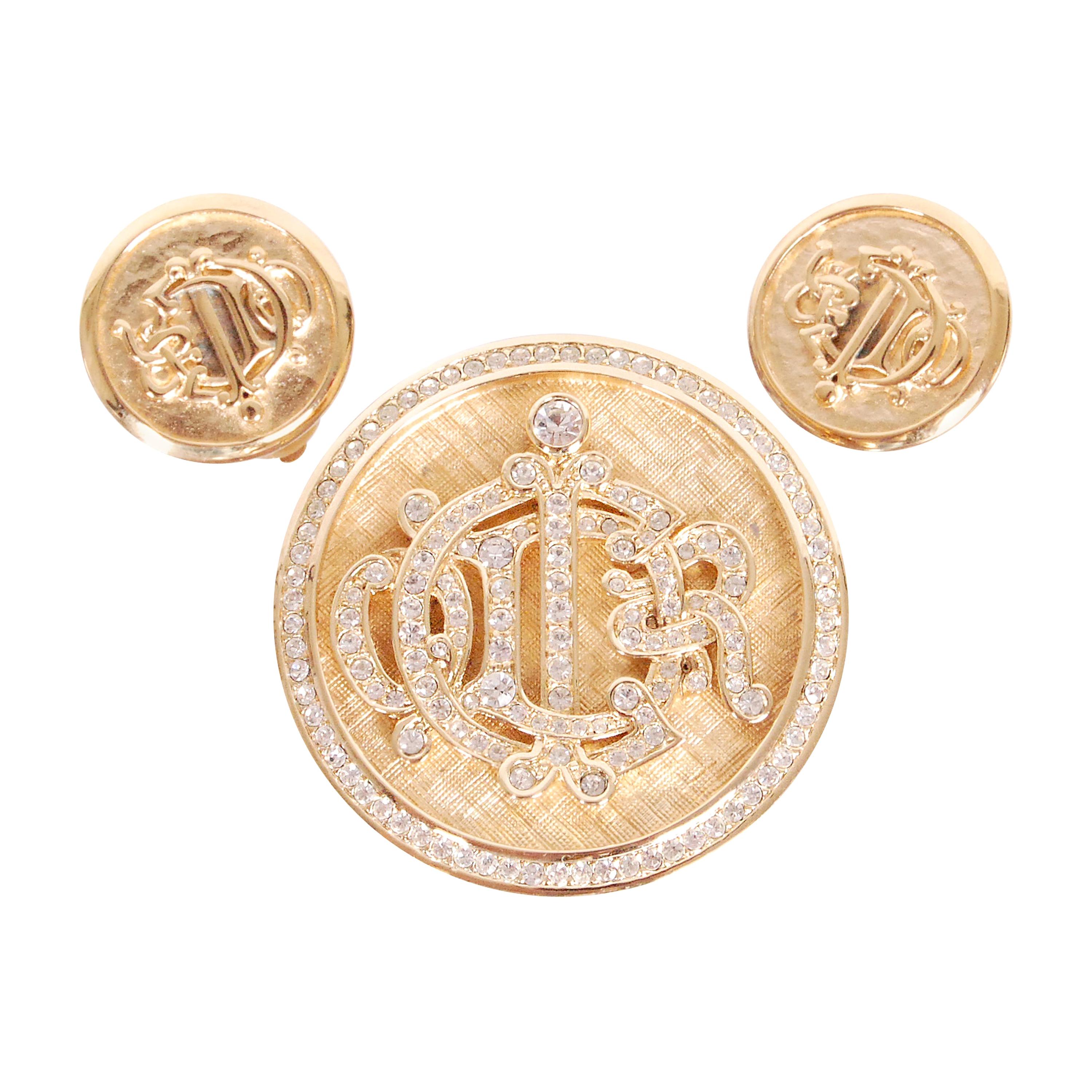 Christian Dior Clip-On Earrings & Brooch Set For Sale