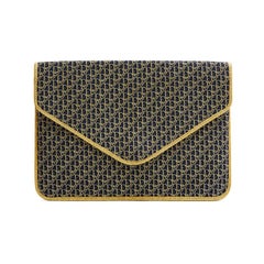 CHRISTIAN DIOR Clutch in Leather lined with Navy Monogram Canvas and Gold Thread