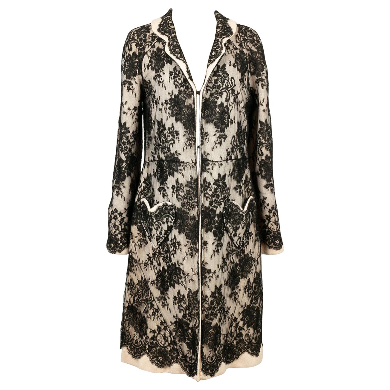 Christian Dior Coat in Ecru Knit and Black Lace, 2005
s