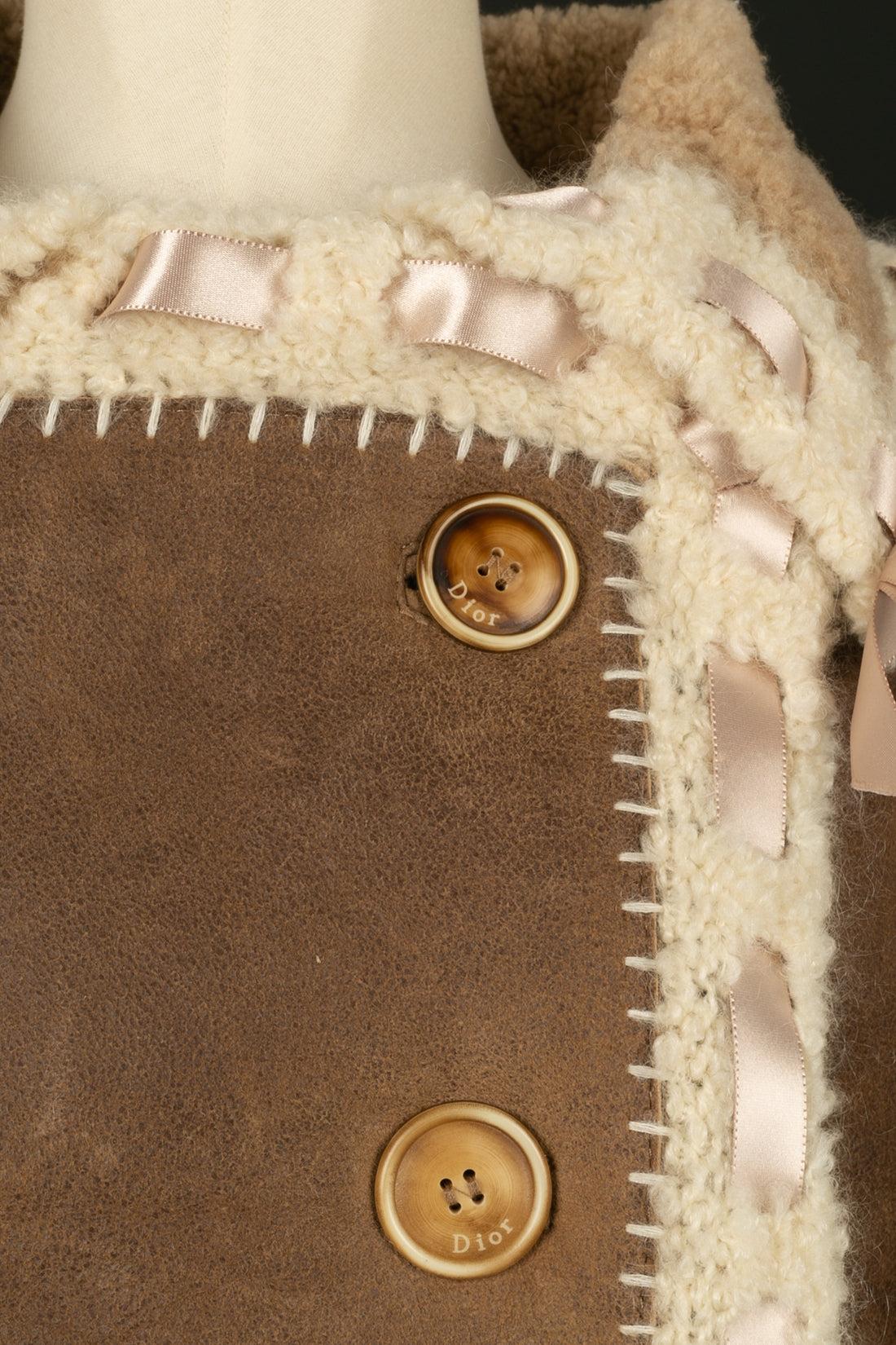 Manteau Christian Dior en cuir d'agneau et laine, taille 42FR, 2005 en vente 1