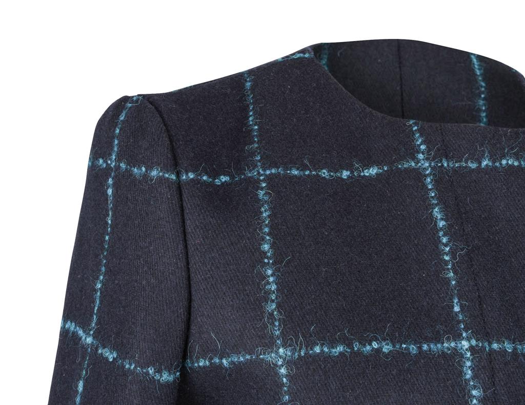 Christian Dior Coat Navy Wool Teal Mohair Window Pane 38 / 6 3