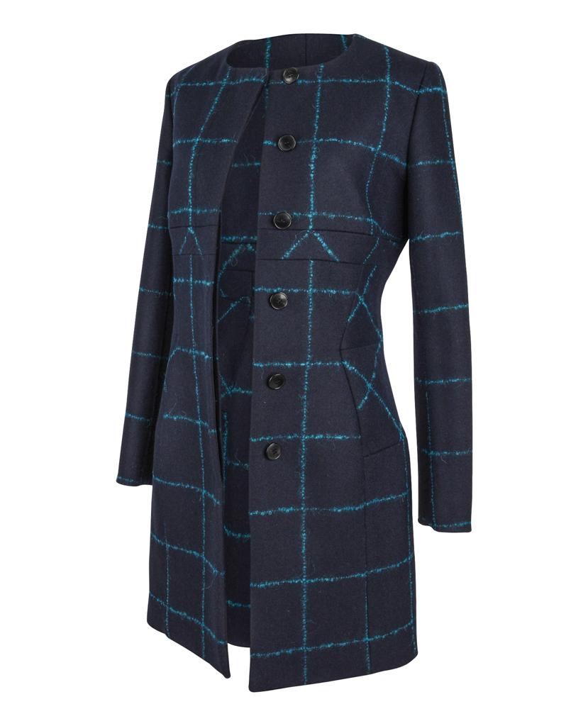 Christian Dior Coat Navy Wool Teal Mohair Window Pane 38 / 6 In Excellent Condition In Miami, FL