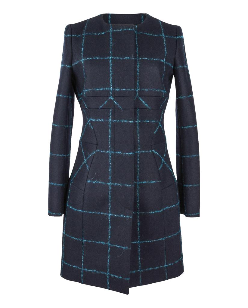 Women's Christian Dior Coat Navy Wool Teal Mohair Window Pane 38 / 6