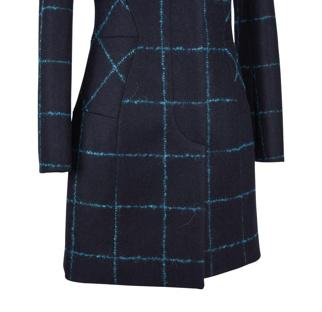 Christian Dior Coat Navy Wool Teal Mohair Window Pane 38 / 6 2